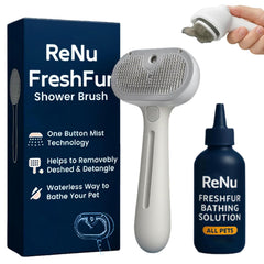 ReNu FreshFur dog brush front view shows ergonomic grip for grooming