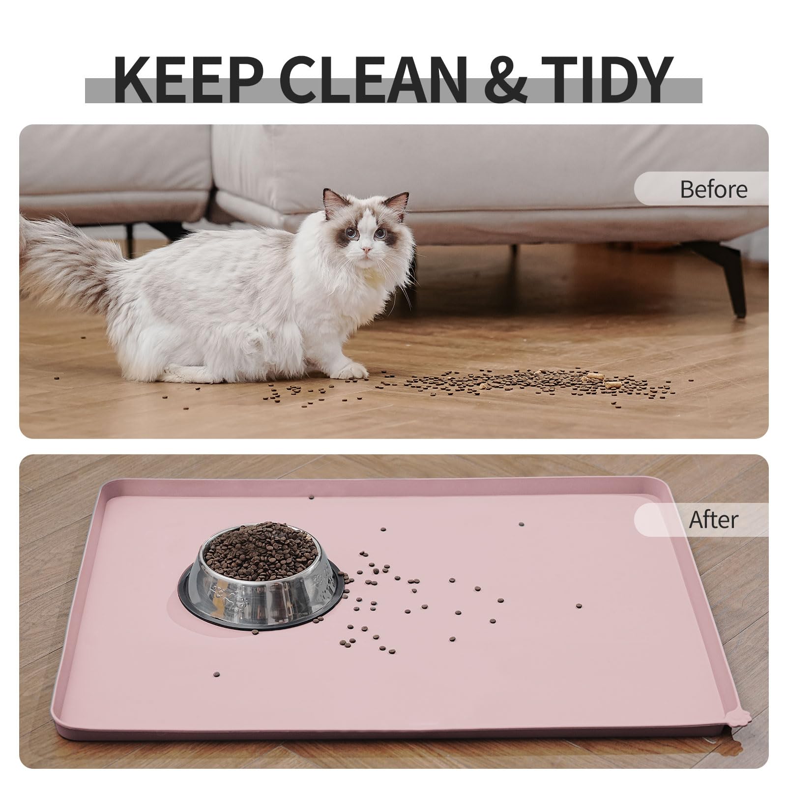 Reopet easy-clean mat is machine washable for quick cleanup.