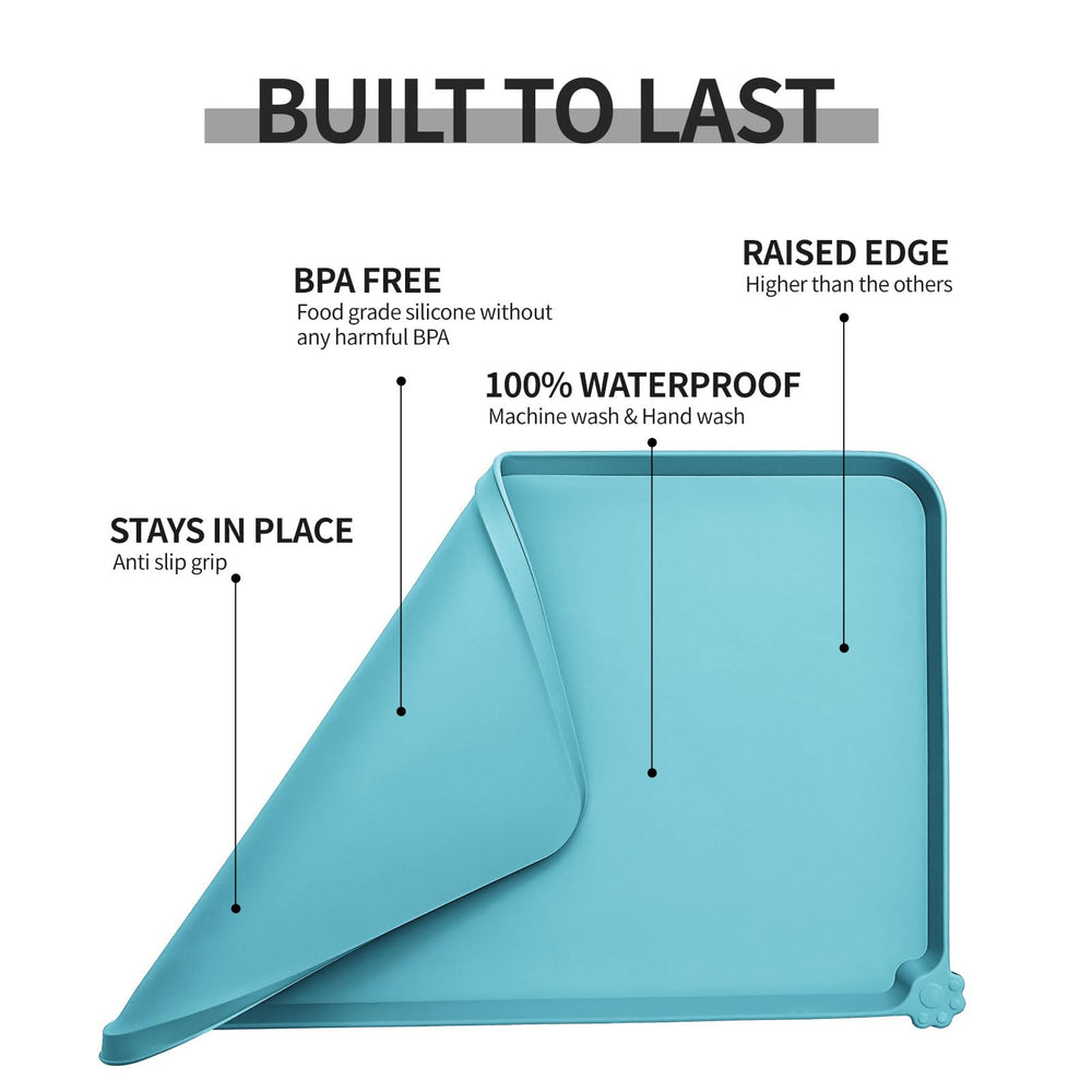 Reopet easy-clean machine-washable mat makes cleanup quick after meals.