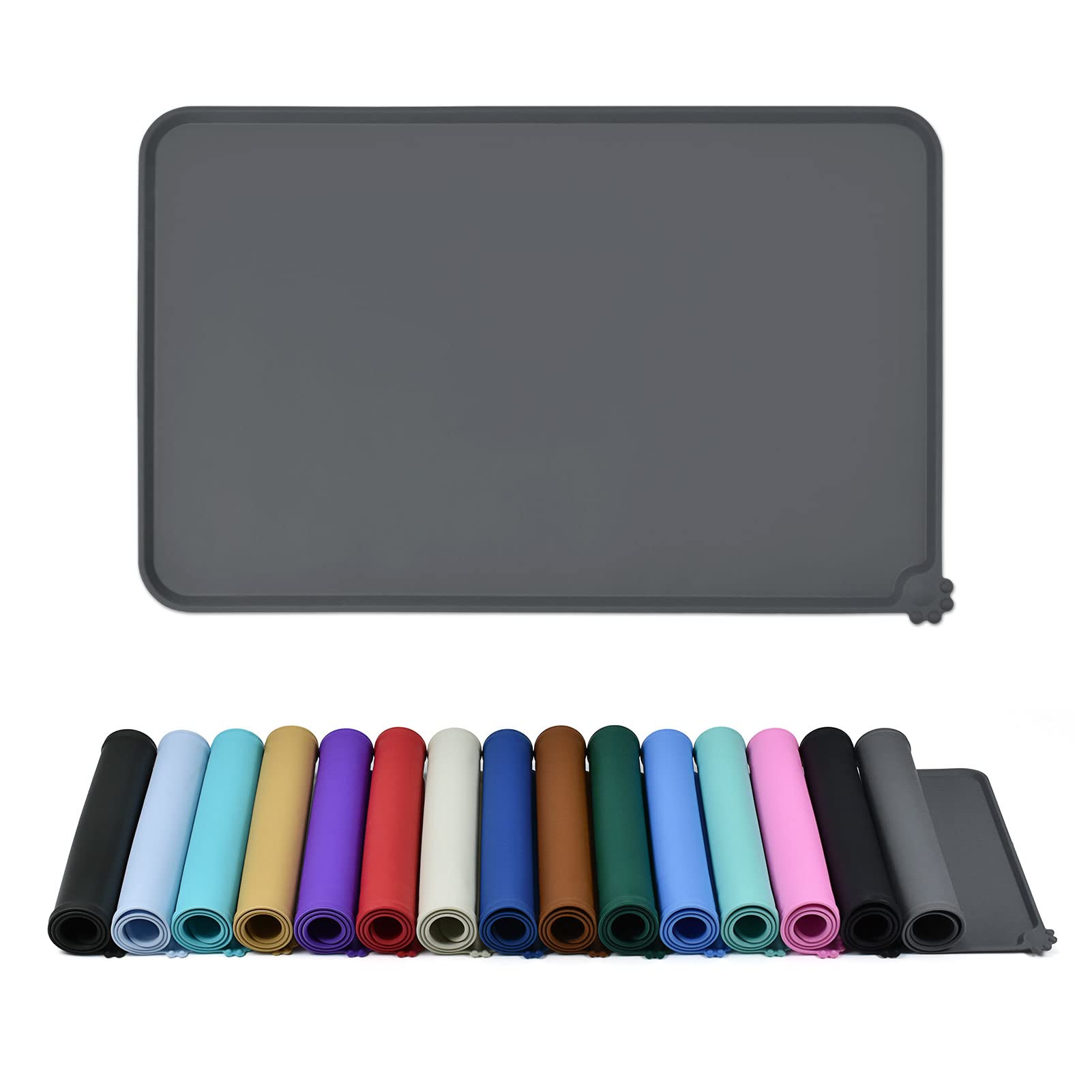 Reopet feeding mat with raised-edges design helps contain spills during meals.