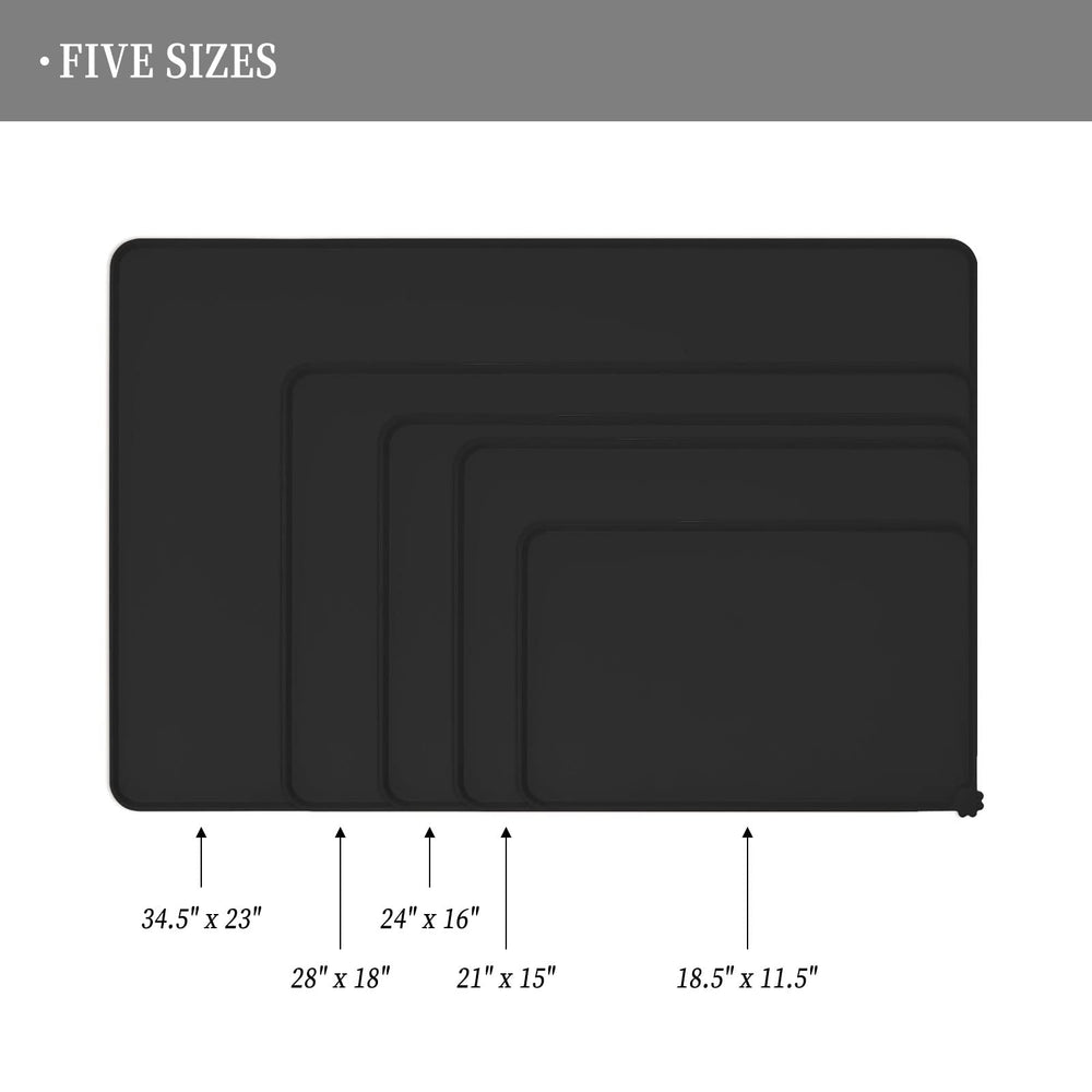 Reopet feeding mat with raised edges protects floors from drips and splashes.