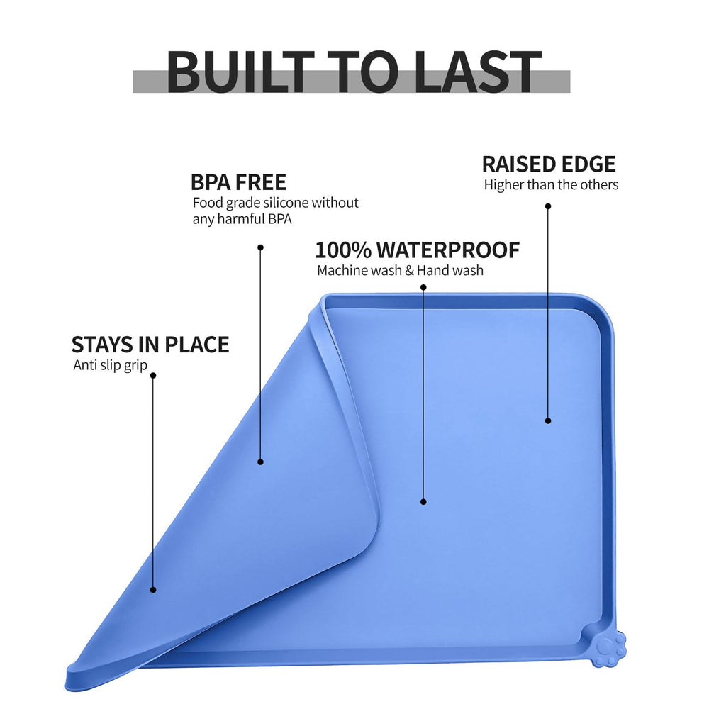 Reopet machine-washable pet feeding mat for easy post-meal cleanup.