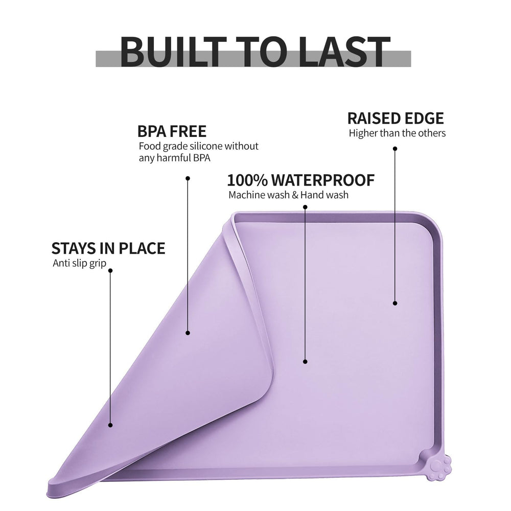 Reopet durable, machine-washable mat keeps dining area tidy