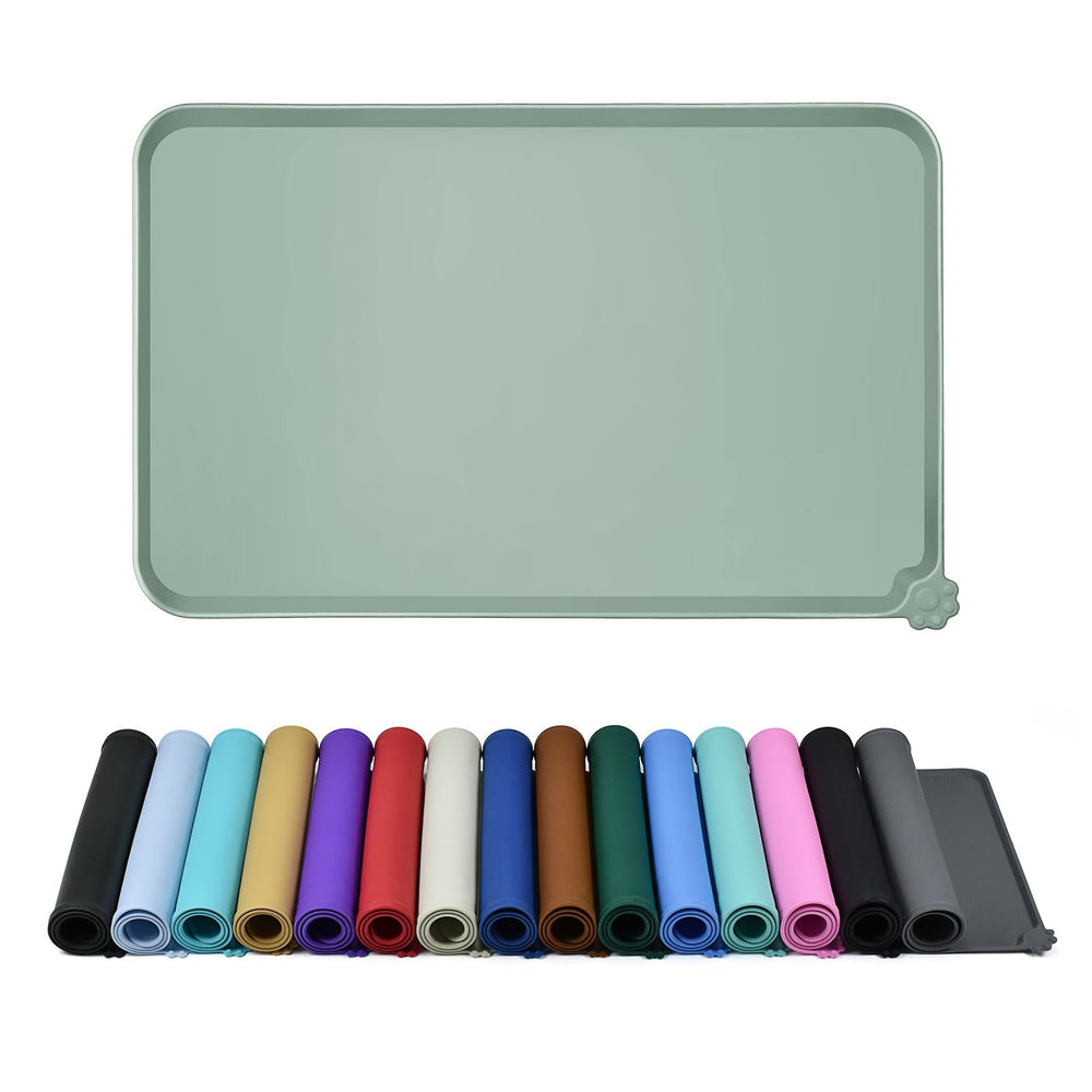 Reopet waterproof pet feeding mat with anti-slip base to keep bowls stable.