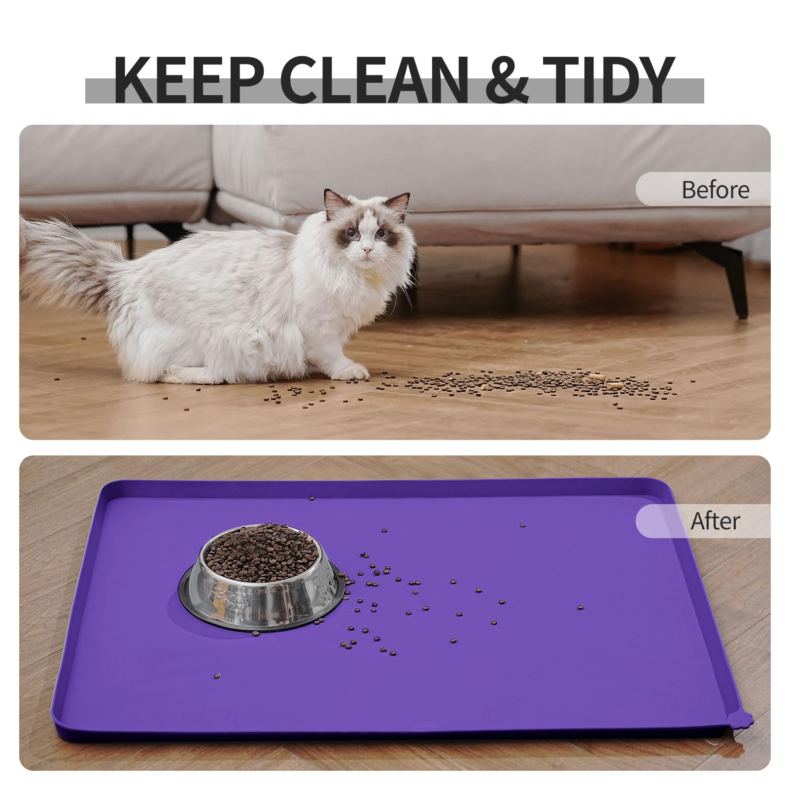 Reopet easy-clean surface demonstrates machine washable convenience after meals.