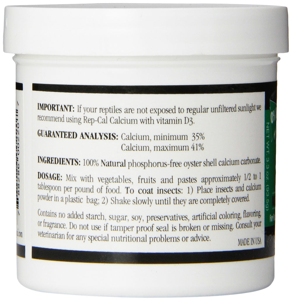 Phosphorus-free Rep-Cal powder without Vitamin D3 for mineral balance.