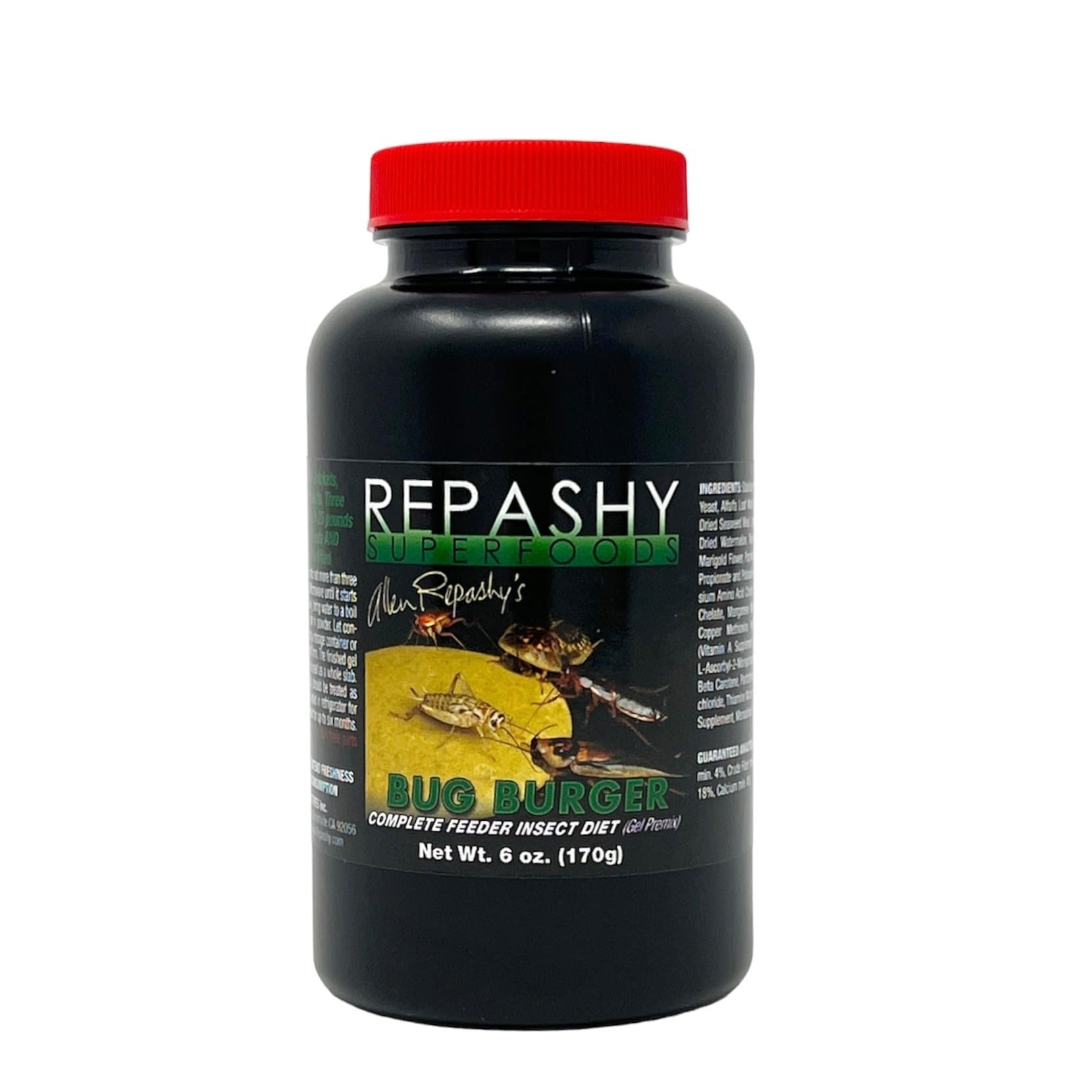 Repashy Bug Burger jar ready-to-use insect gel food, promoting hydration and balanced nutrition for crickets and roaches.