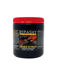 Repashy Grubs 'N' Fruit Diet jar showing real insects for balanced fruit-eating gecko nutrition