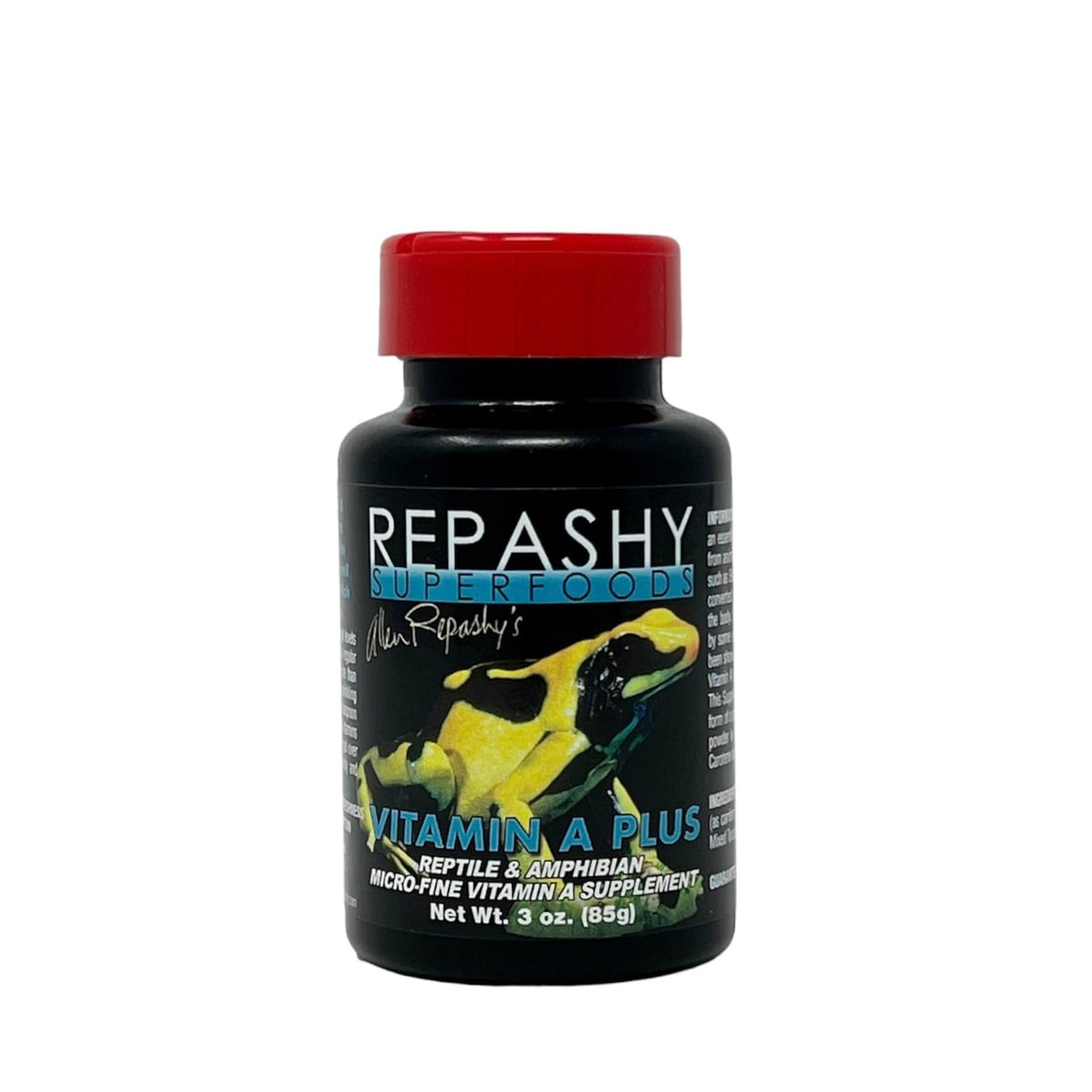 Repashy Vitamin A Plus 3oz bottle pour — supports reptile diets with retinol and beta carotene.