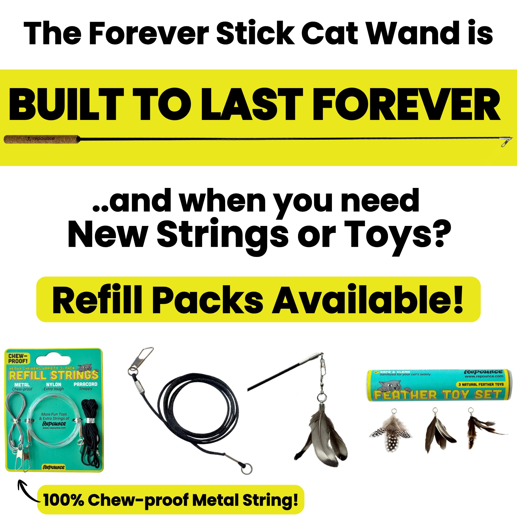 Repounce Forever Stick feather teaser offers engaging feather lure for interactive fun.