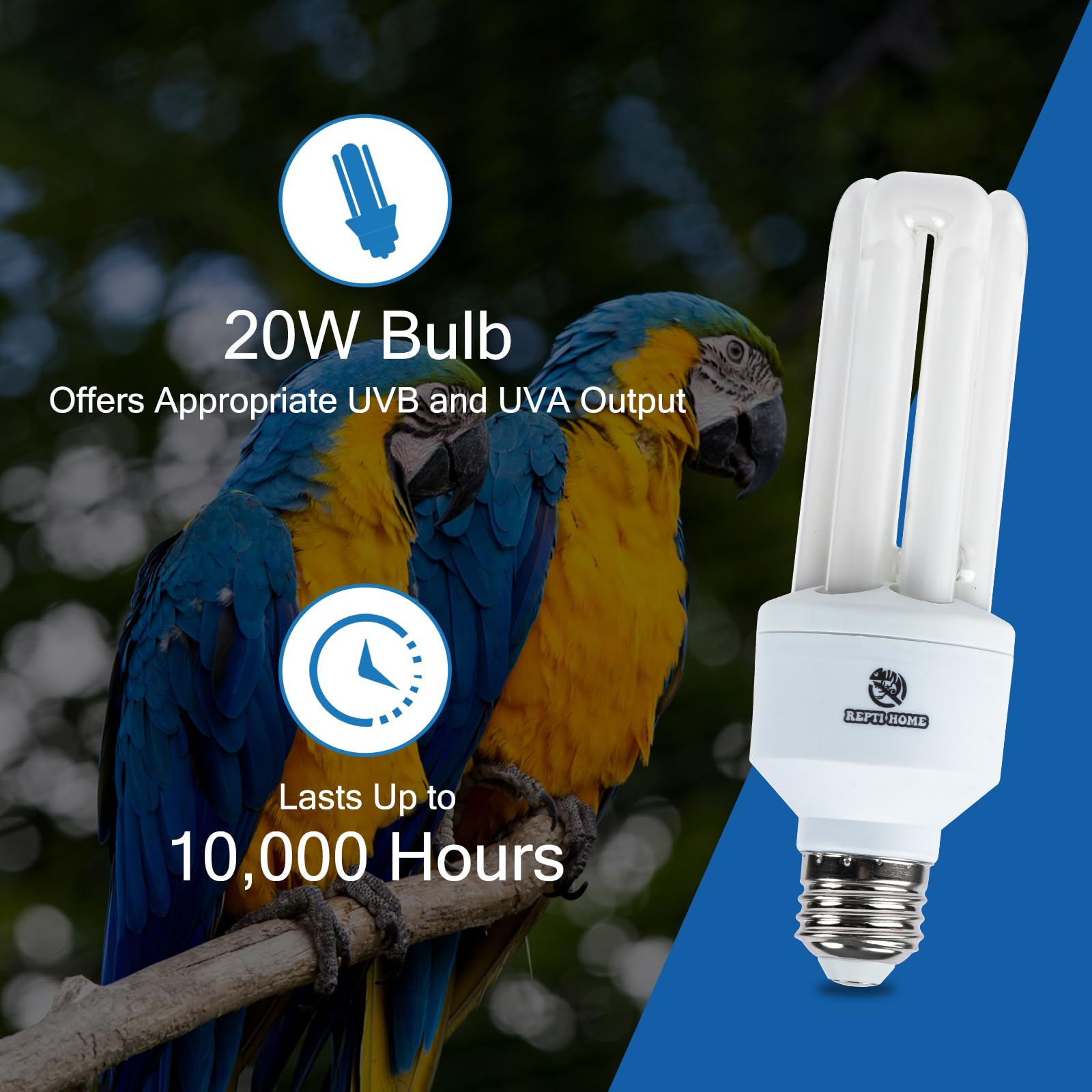 REPTI HOME 20W UVB bulb provides stable UVB output for healthier calcium metabolism.