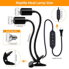 REPTI HOME dual-head heat lamp angle adjustable image shows extended coverage for multiple pets.