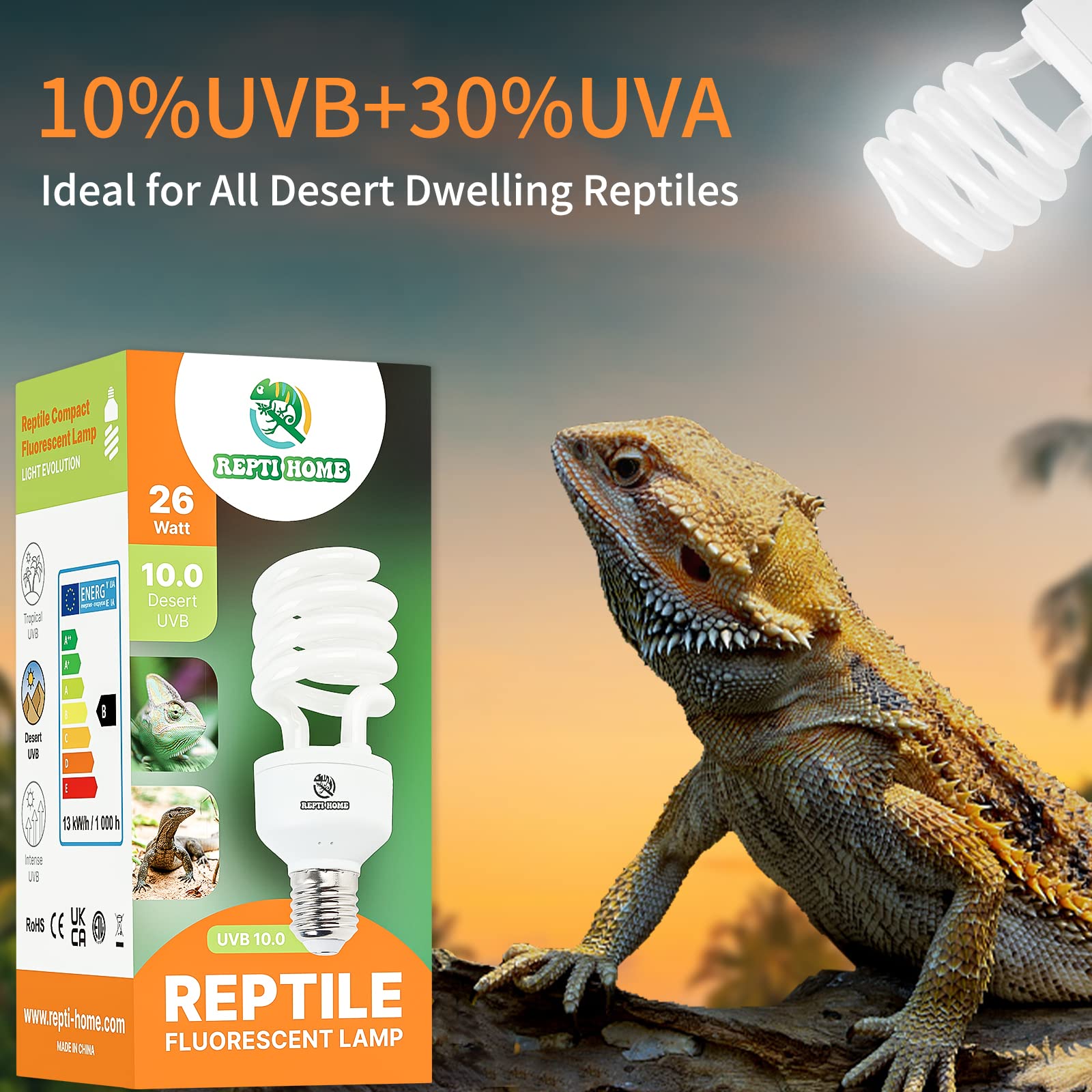 REPTI HOME lámpara UVB compacta para terrario, enchufe E26 compatible
