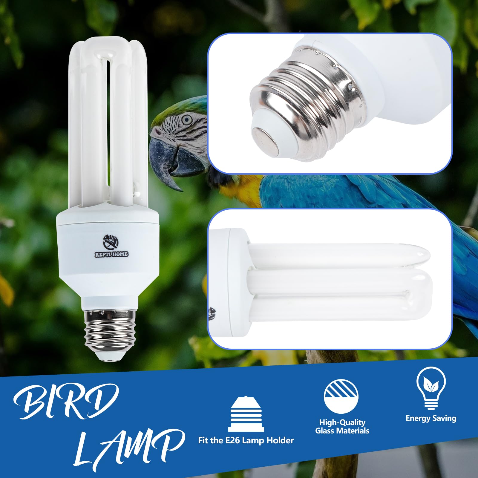 REPTI HOME bulb shines with safe UVB, helping birds exhibit natural breeding instincts.