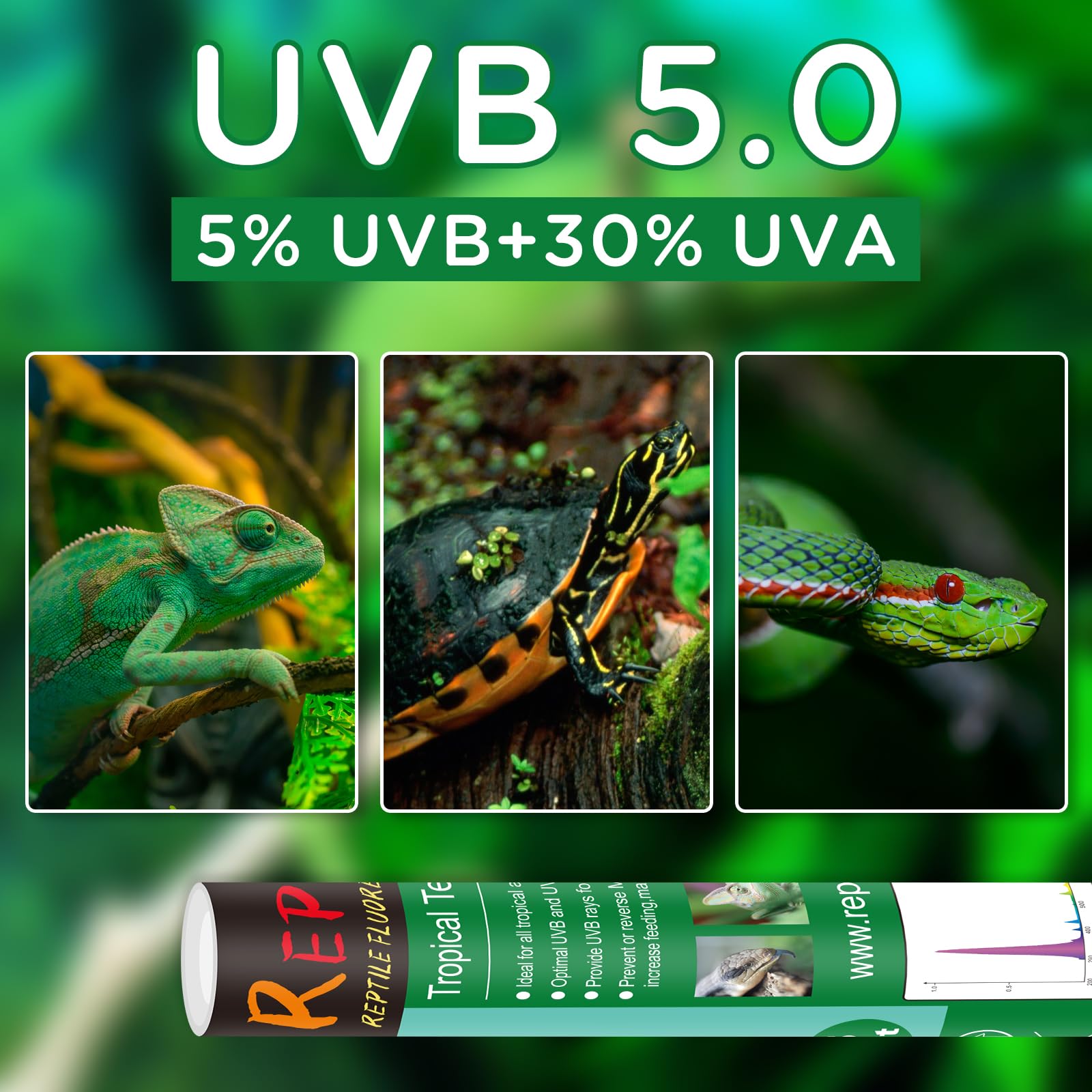 REPTI HOME T8 UVB light long-tube design covers a larger area.