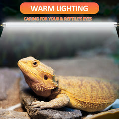 REPTI HOME T8 UVB light positioned over a tortoise for broad coverage in the terrarium.