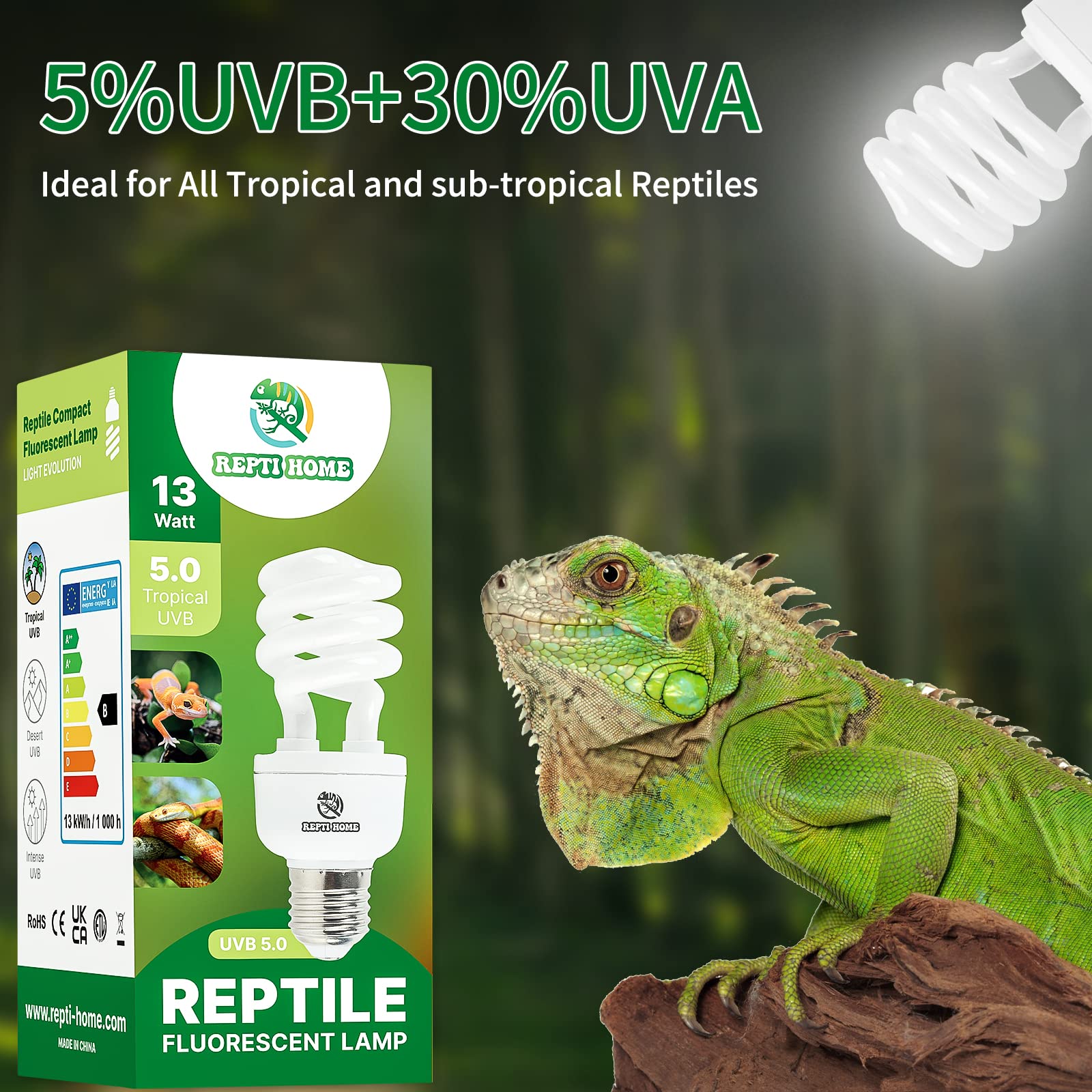 REPTI HOME UVB 5.0 para iguanas, mejora experiencia terrario