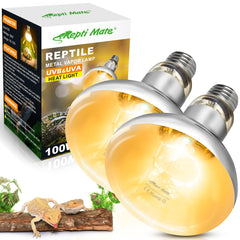 REPTI MATE 2Pack 100W reptile heat lamp bulbs for basking warmth in terrariums.