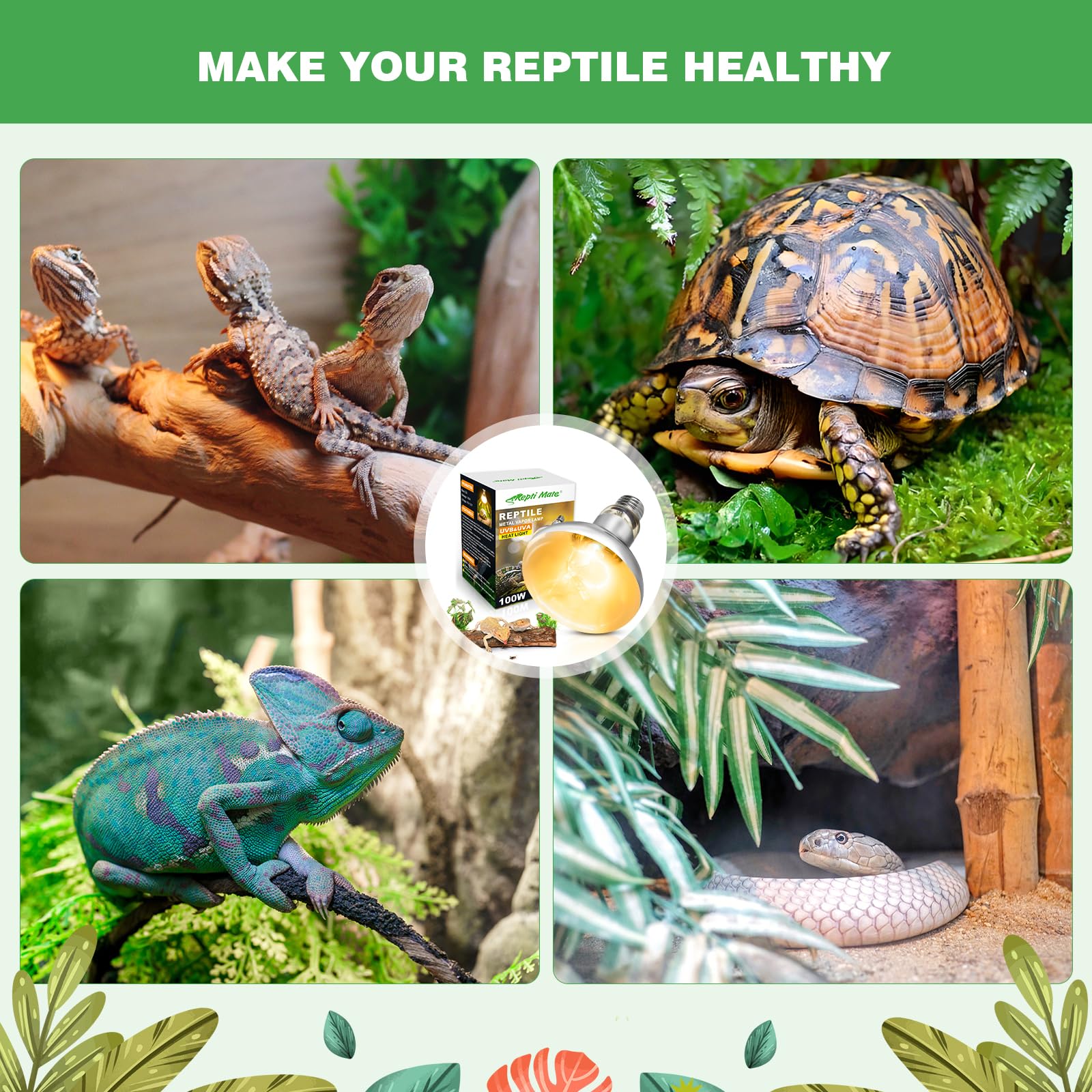 REPTI MATE gecko chameleon reptile light enhances daytime visibility and activity.