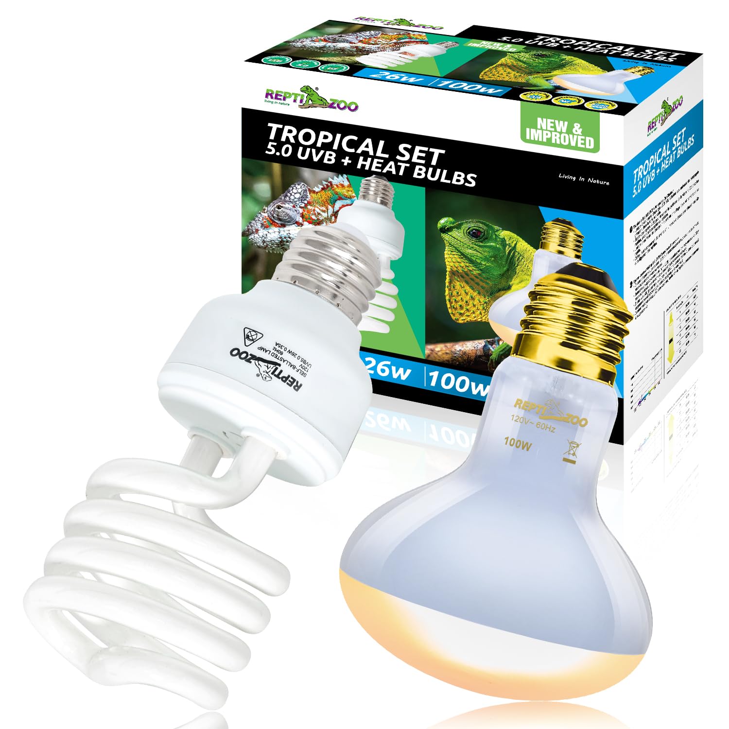 REPTI ZOO 100W heat lamp basking glow for natural warmth and appetite support.