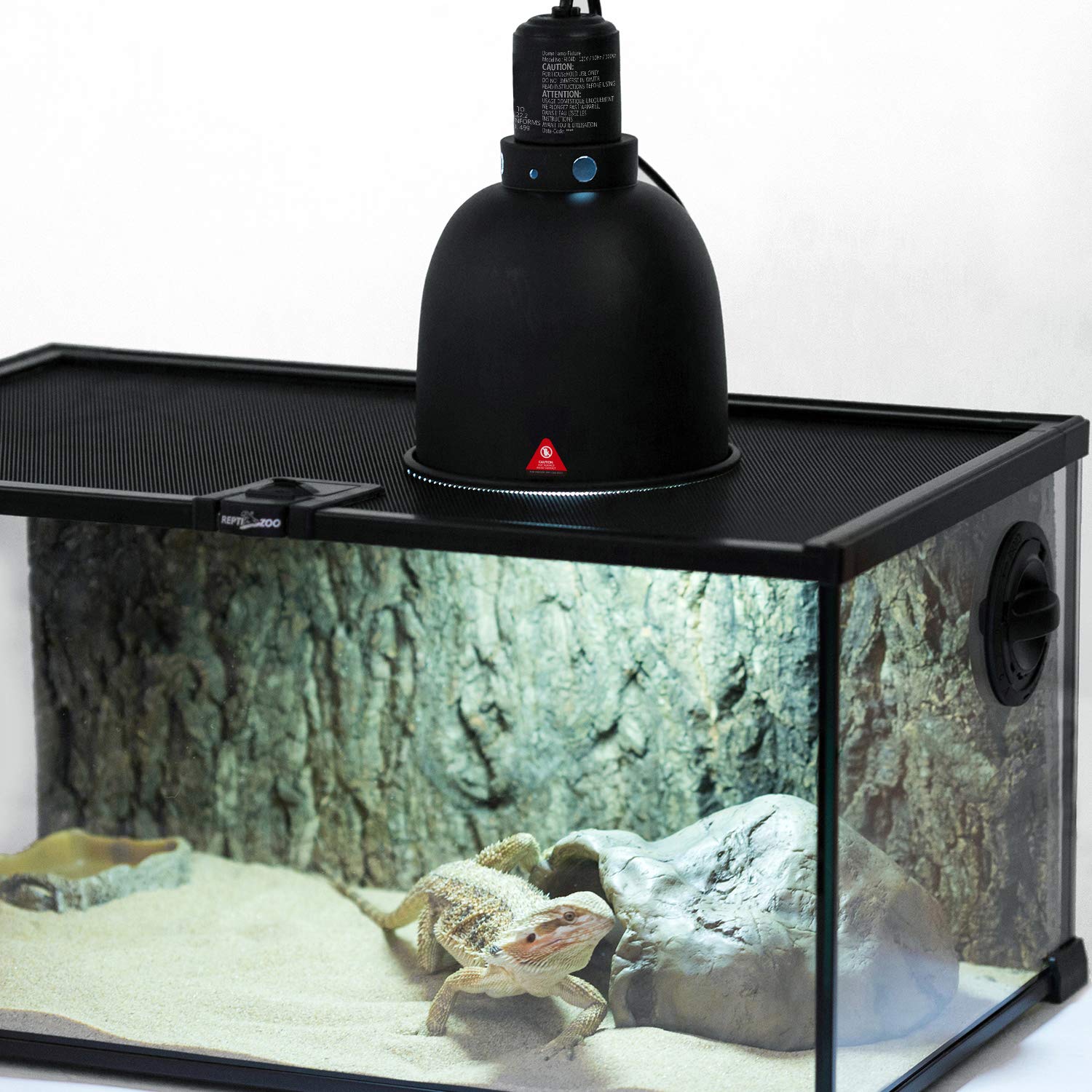 REPTI ZOO 100W lamp compatibility for strong basking when needed.