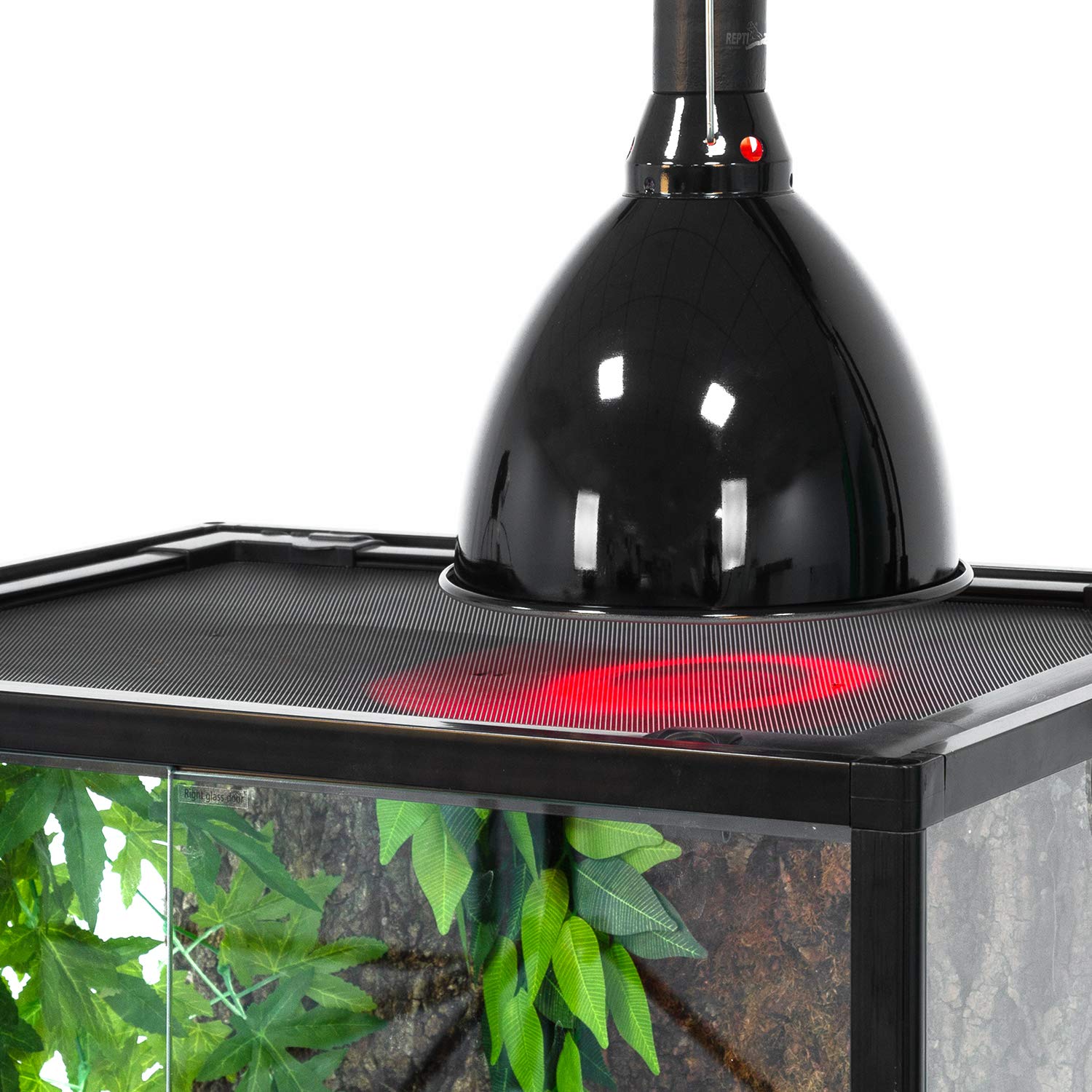 REPTI ZOO 200W-capable dome supports strong basking light for reptiles.