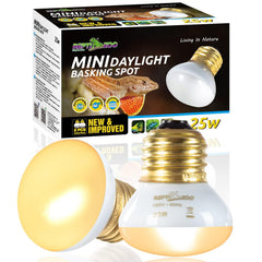 REPTI ZOO 25W nano daylight basking lamp provides soft heat for reptile basking.