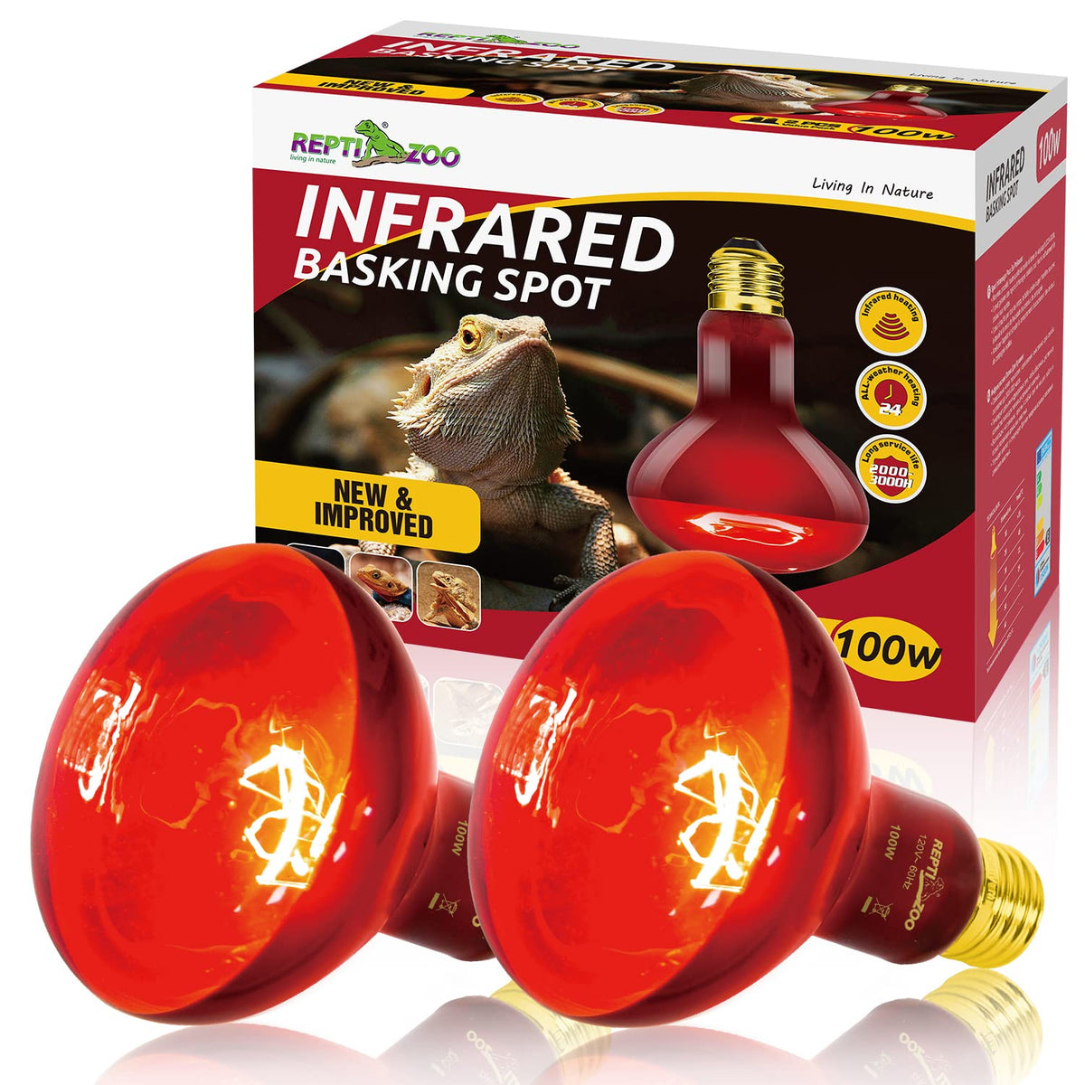 REPTI ZOO 2Pack infrared heat lamps dual-bulb setup for reptile warmth