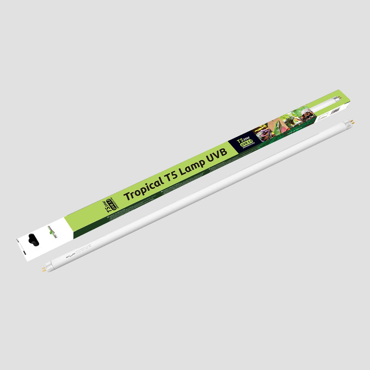 REPTI ZOO 34-inch T5 HO UVB bulb glows in terrarium for basking and heightened activity.