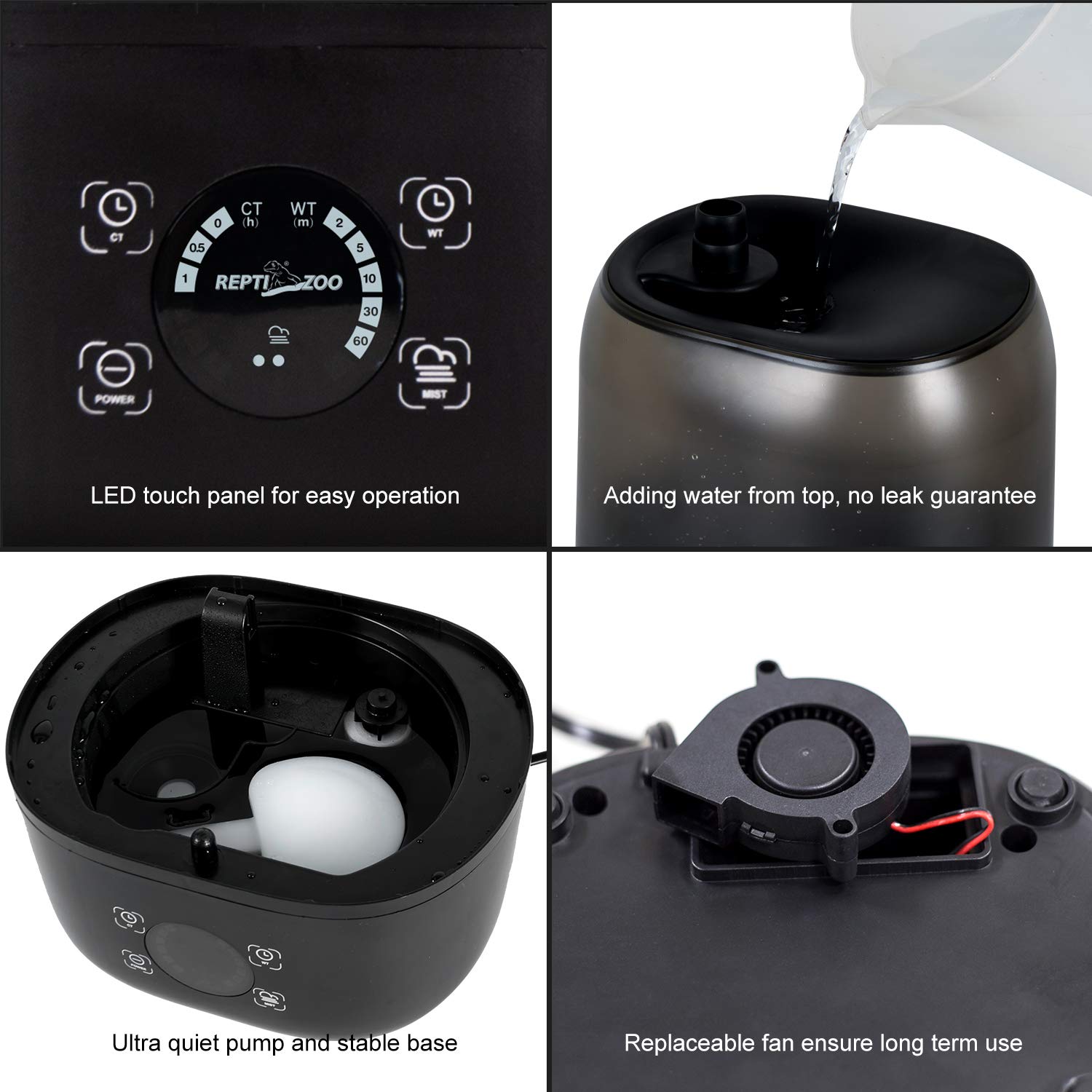 REPTI ZOO 4L fogger digital touch screen highlights precise control