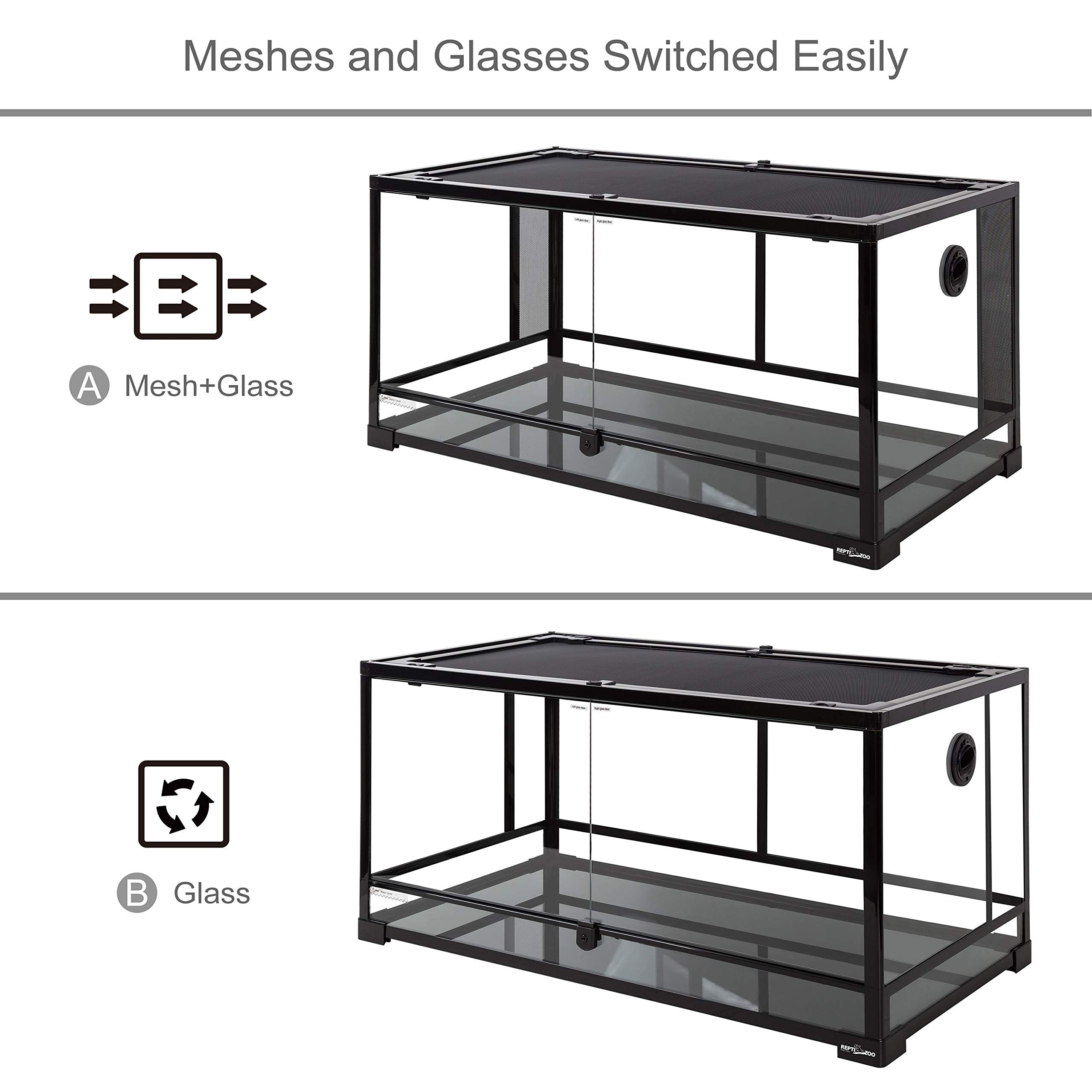 REPTI ZOO 50 gallon terrarium side meshes highlight adjustable airflow