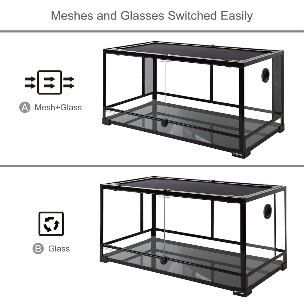 REPTI ZOO 50 gallon terrarium side meshes highlight adjustable airflow