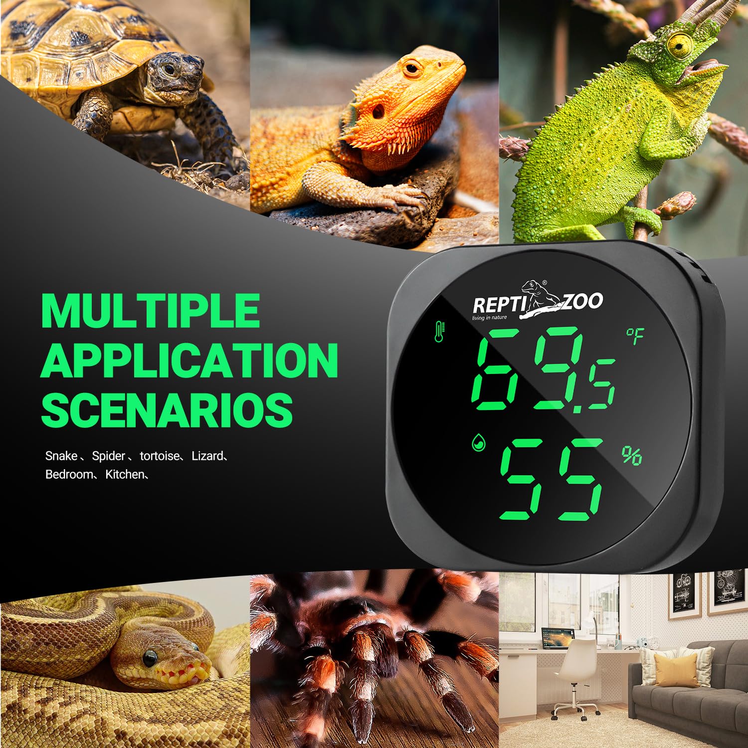 REPTI ZOO 55-inch cable enables versatile setup and distance from power source.