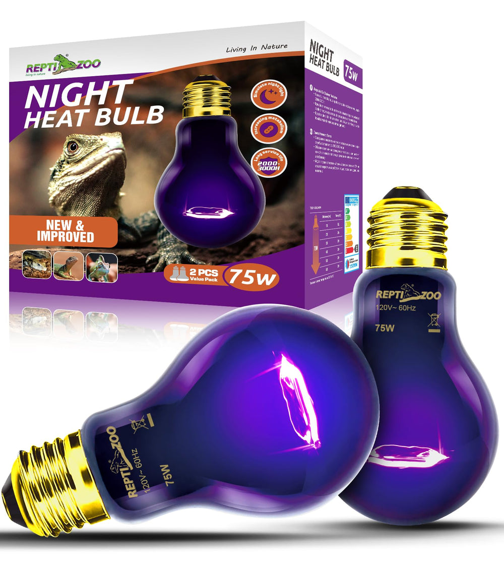 REPTI ZOO 75W night heat lamp pack demonstrates dual-pack convenience for reliable reptile warmth at night