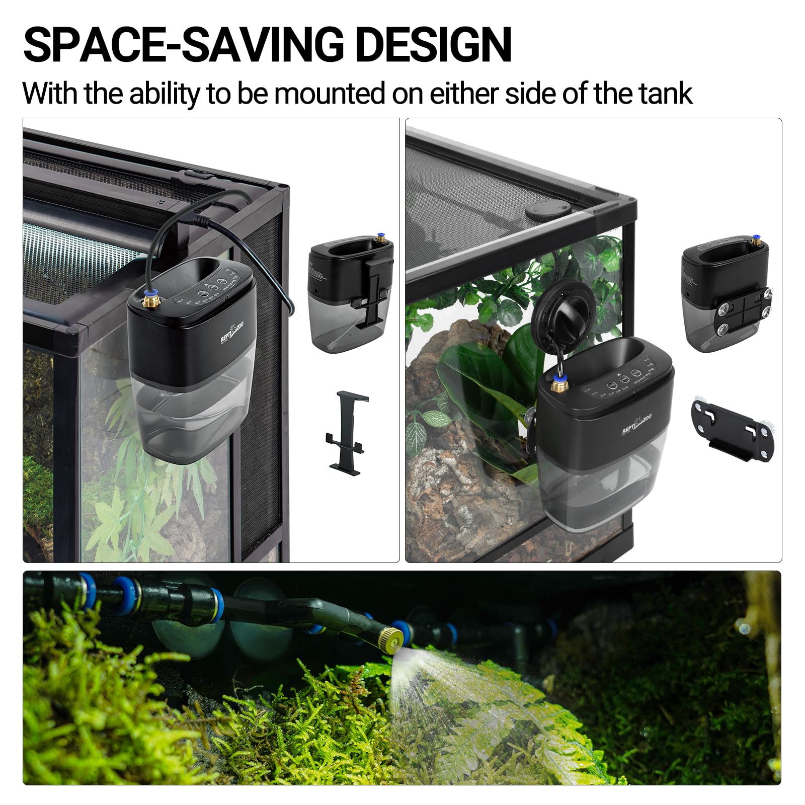 REPTI ZOO diaphragm pump keeps operation quiet for calm reptile habitats