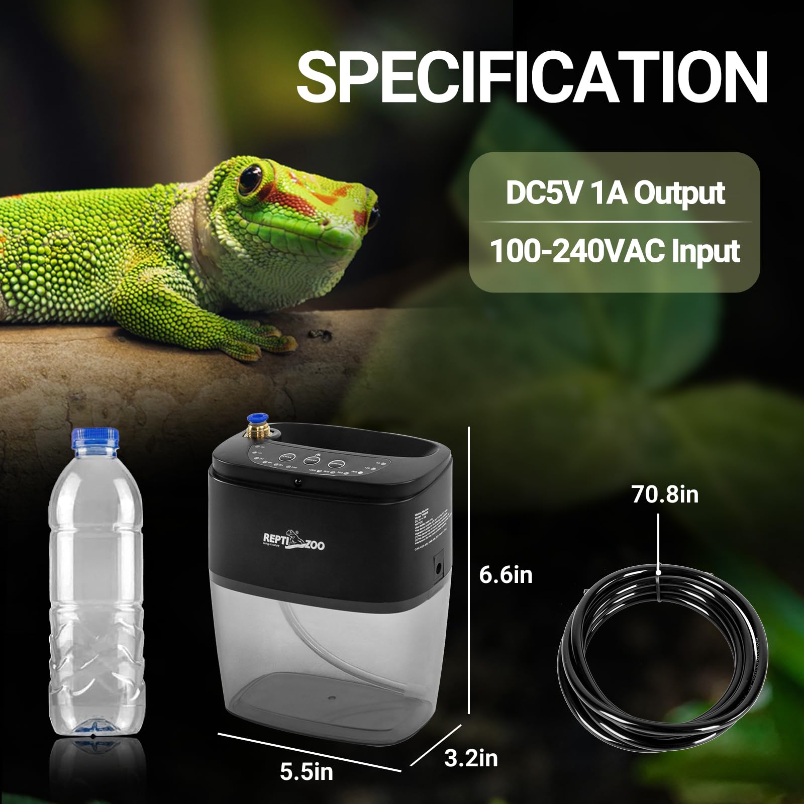REPTI ZOO 800ml mister movable design enables flexible placement in your terrarium