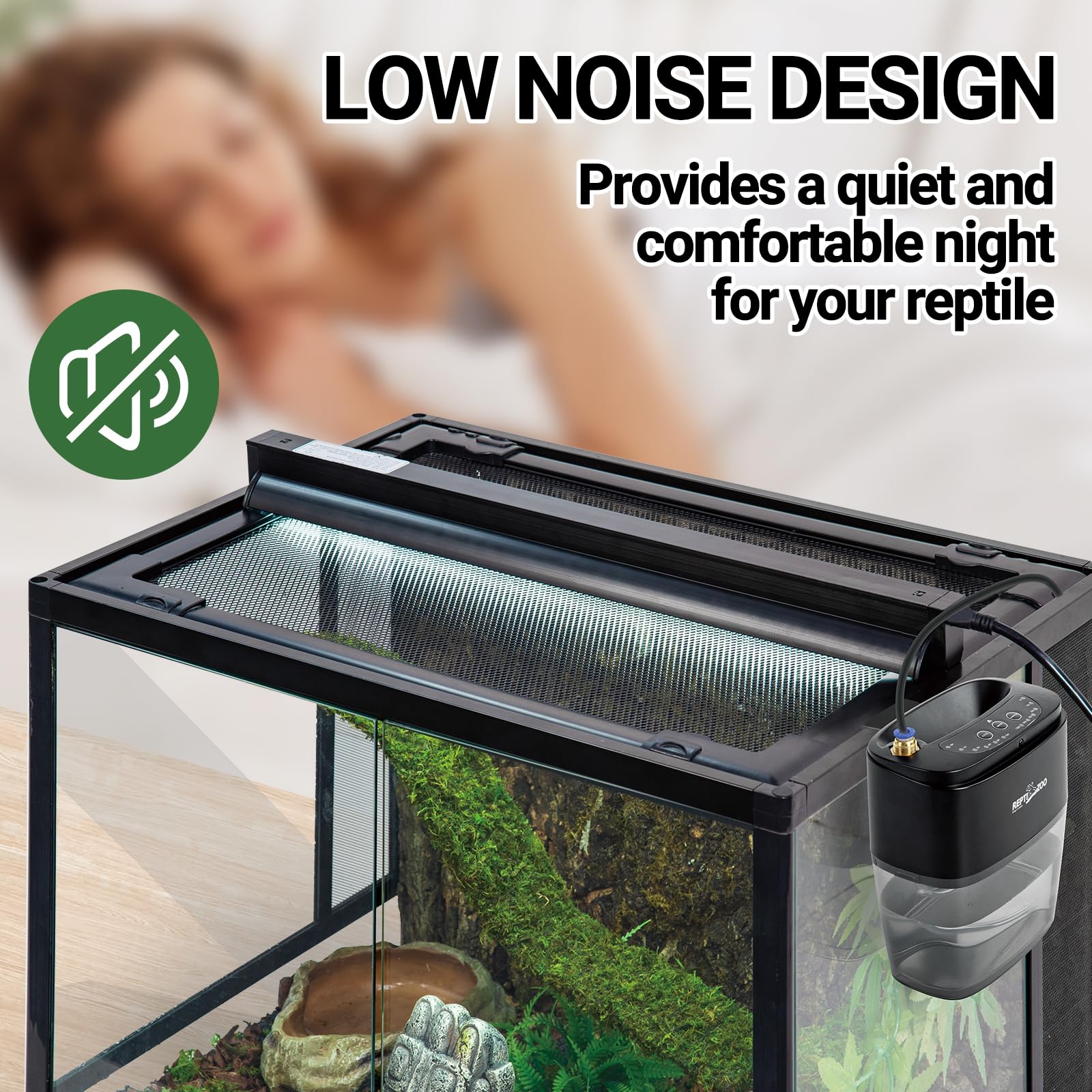 REPTI ZOO two-nozzle mister delivers even humidity across enclosure