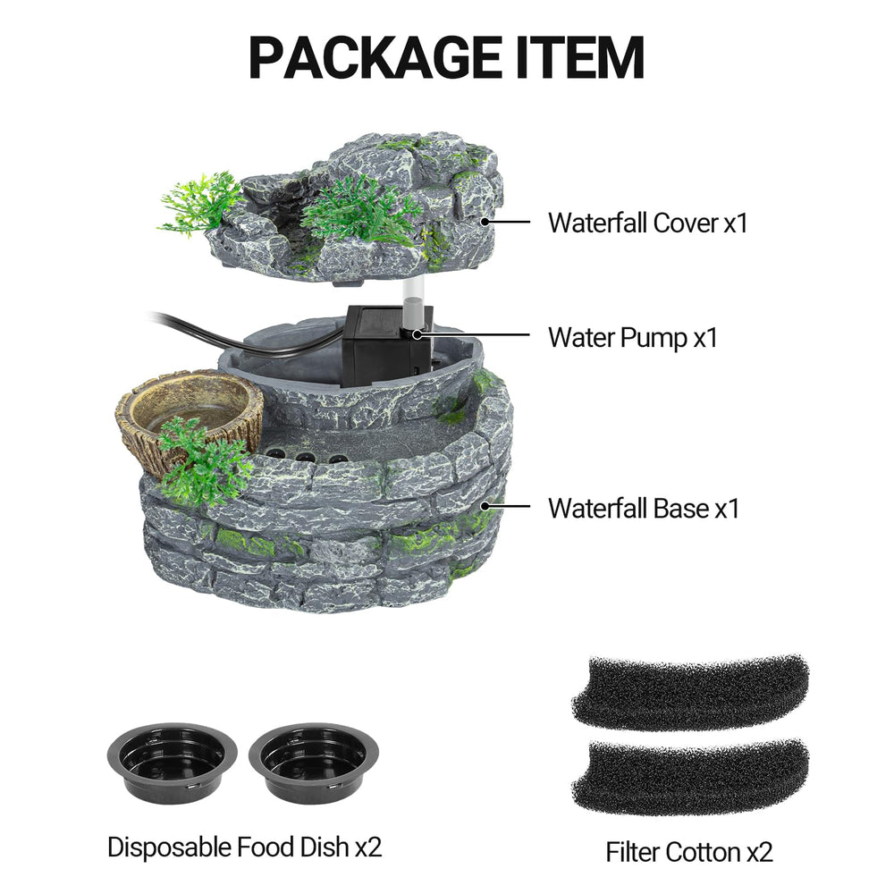 REPTI ZOO clear water flow emphasizes steady hydration and humidity support