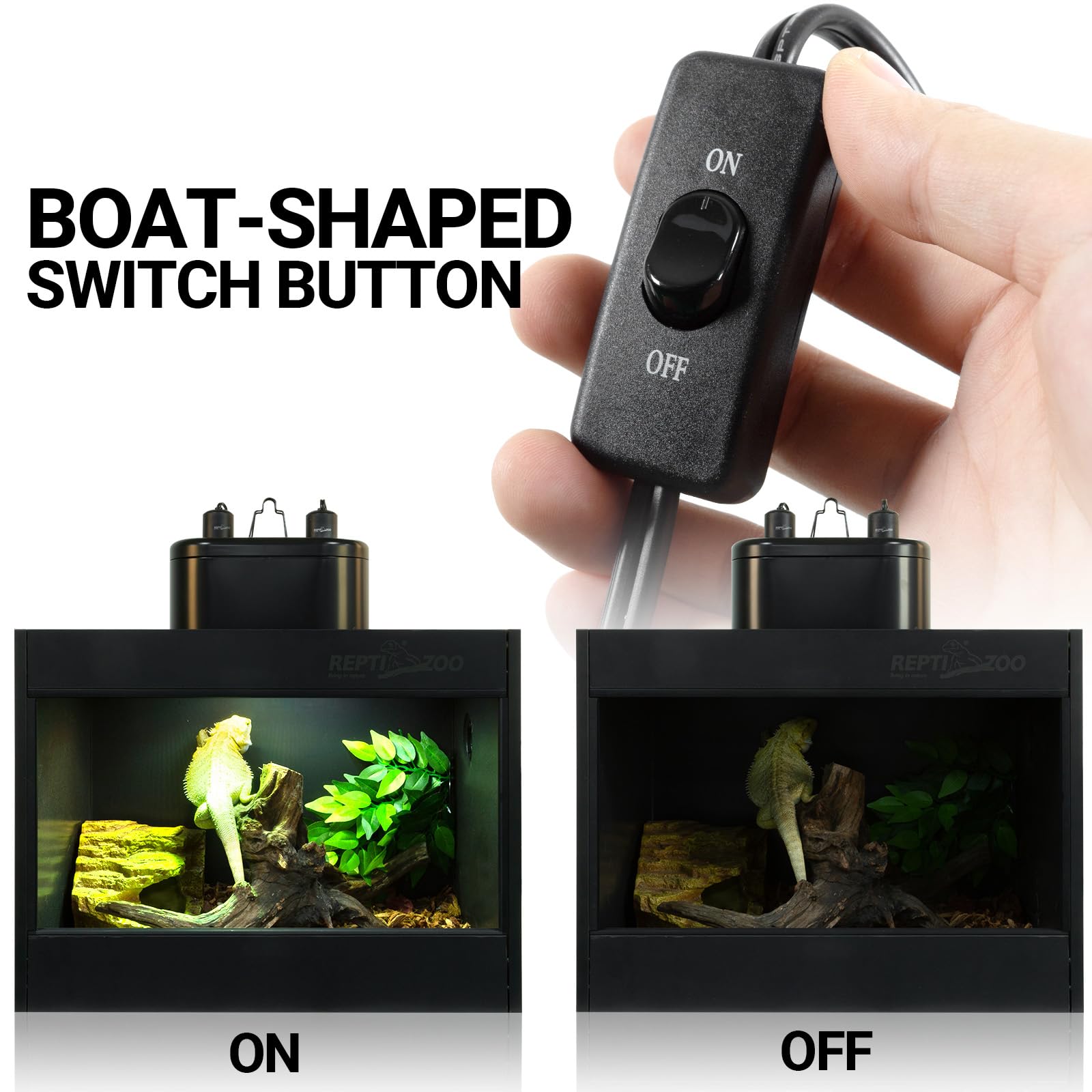 REPTI ZOO E26-compatible holder enables versatile bulb choices for varied setups.