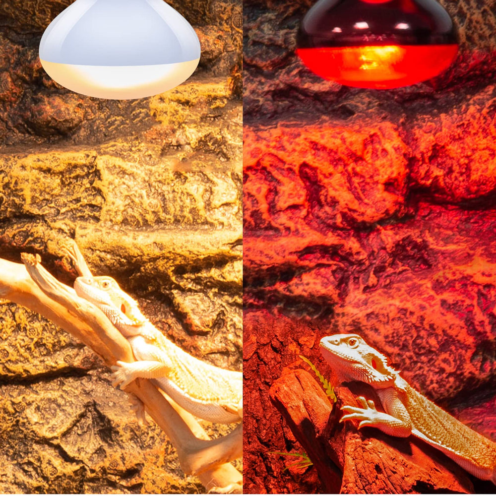REPTI ZOO infrared heat lamp protects eyes with frosted coating reducing glare.