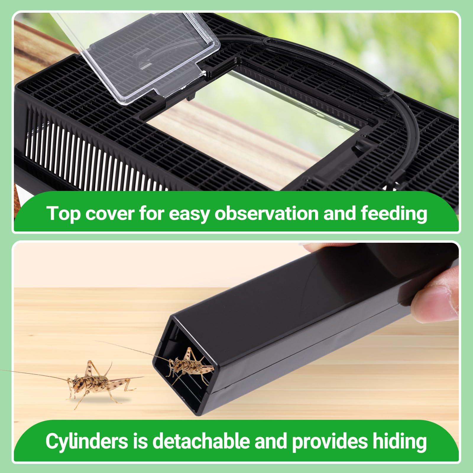 REPTI ZOO feeding dispenser side view demonstrates portable, easy-use design