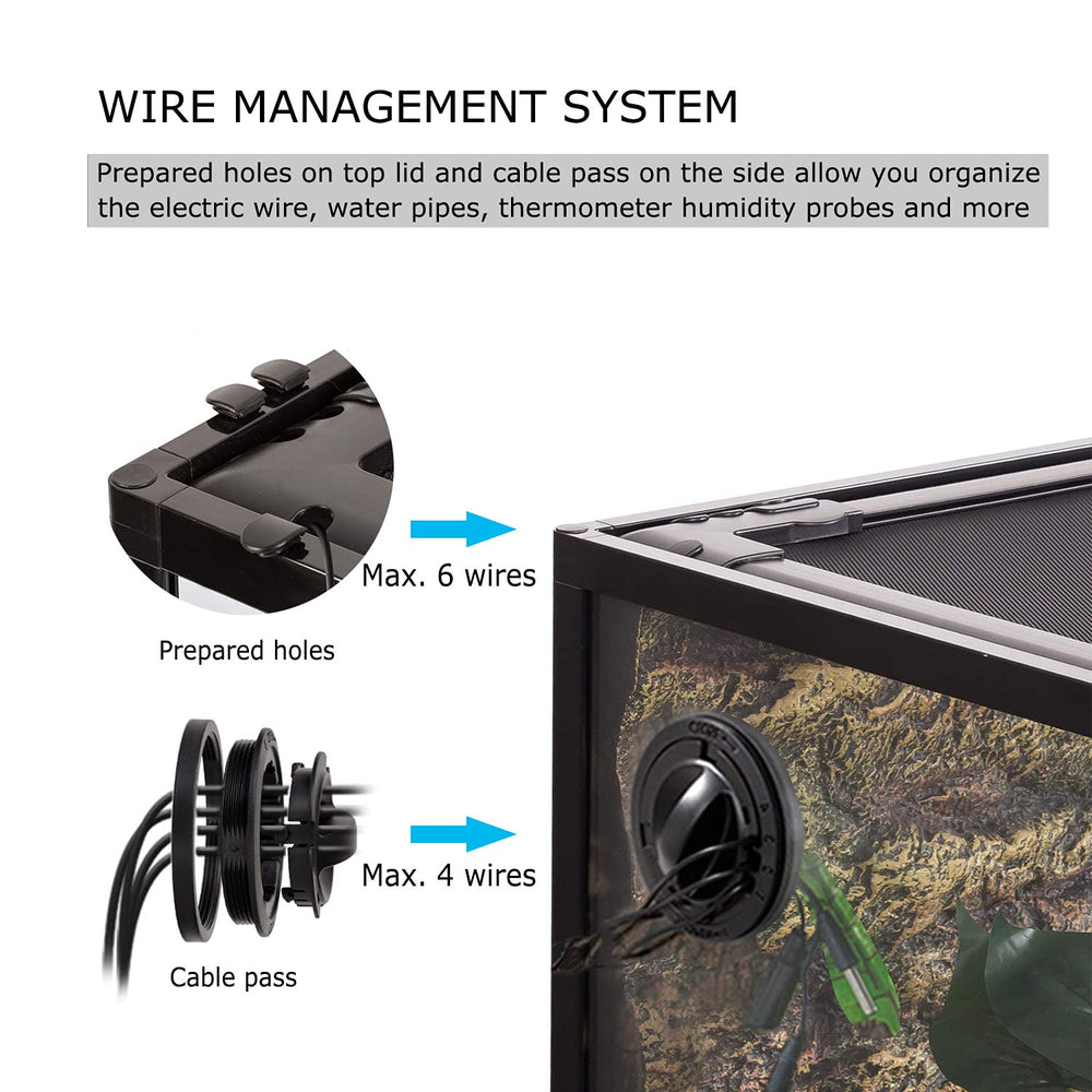 REPTI ZOO full glass 35 gallon tank cable management for tidy wiring setup.