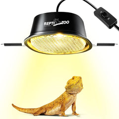 REPTI ZOO G9 dome lamp assembly with safety mesh for safe reptile basking.