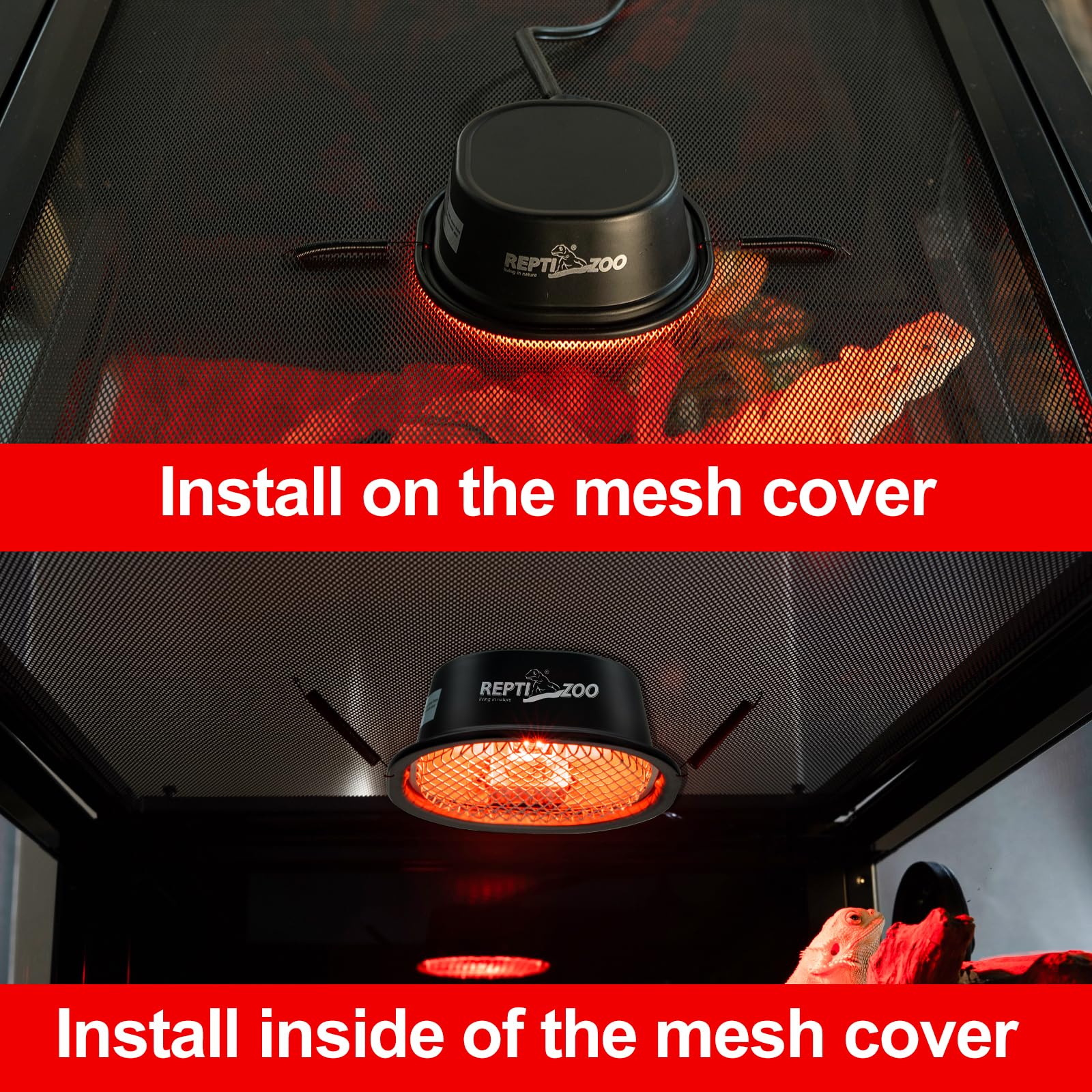 REPTI ZOO G9 low-profile hood installation over terrarium for space-saving heat