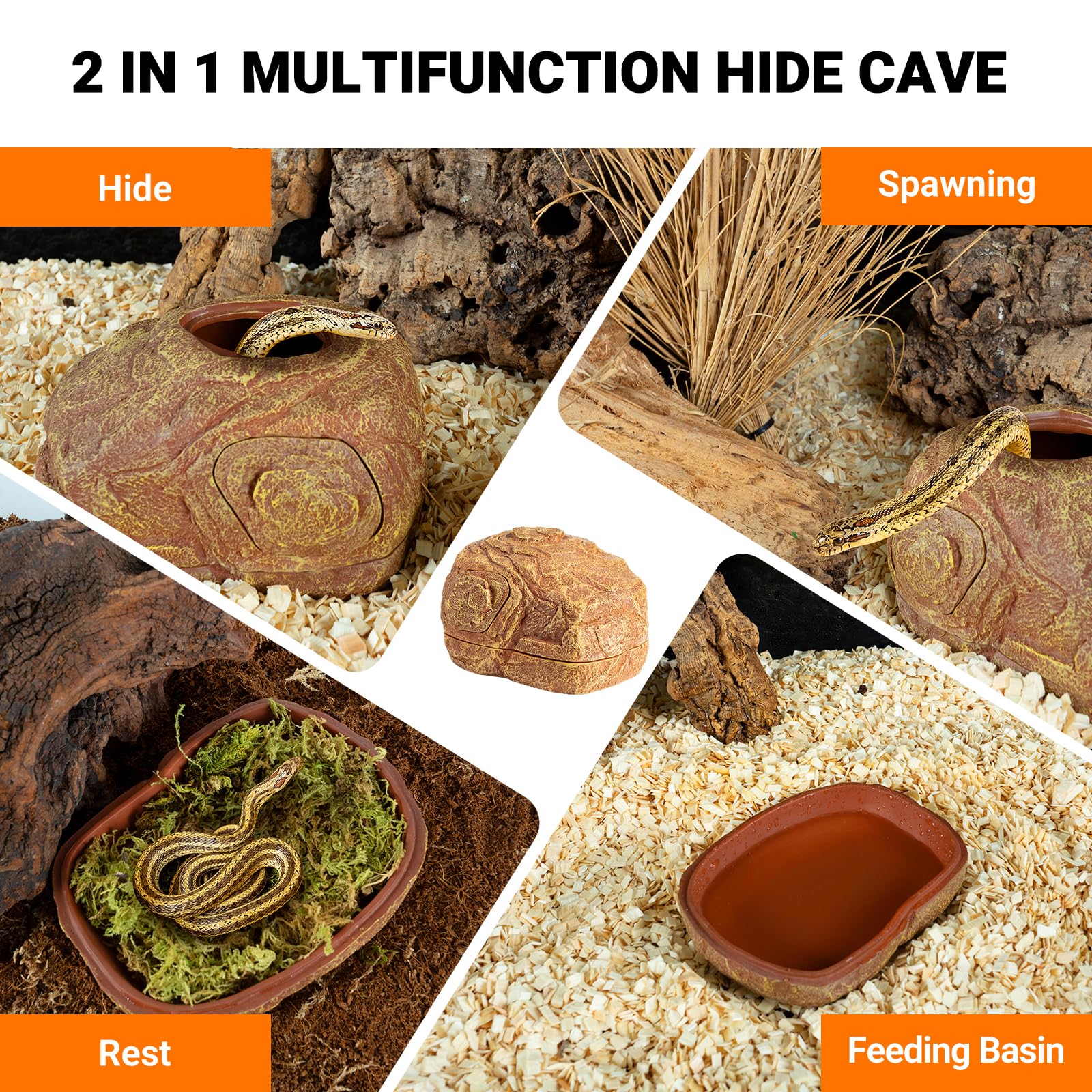 REPTI ZOO Gecko Hide Cave feeding basin supports safe mealtime in small habitats