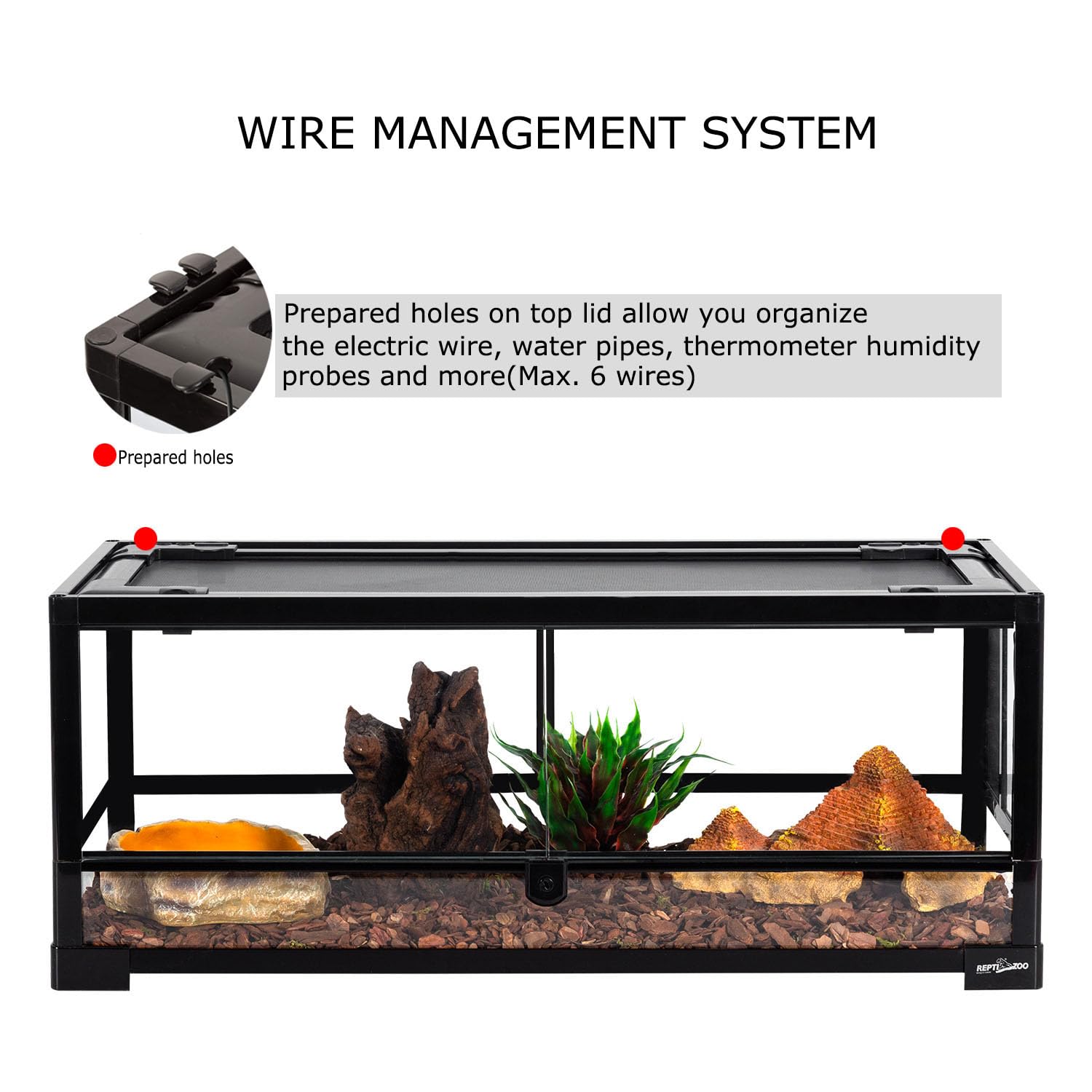 REPTI ZOO glass reptile terrarium anti-escape lid showing secure closure