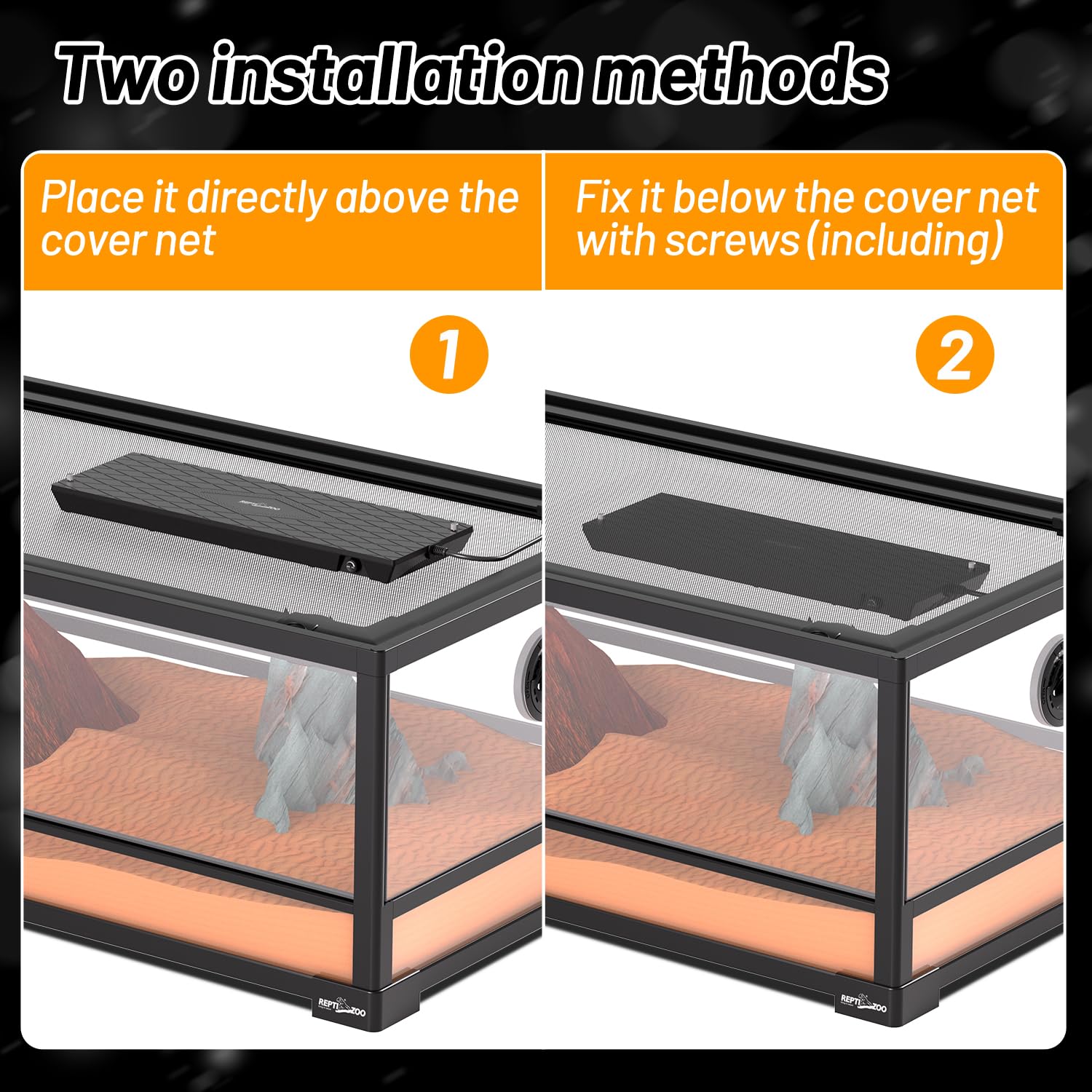 REPTI ZOO screw-mount kit ensures secure under-lid installation for safety.