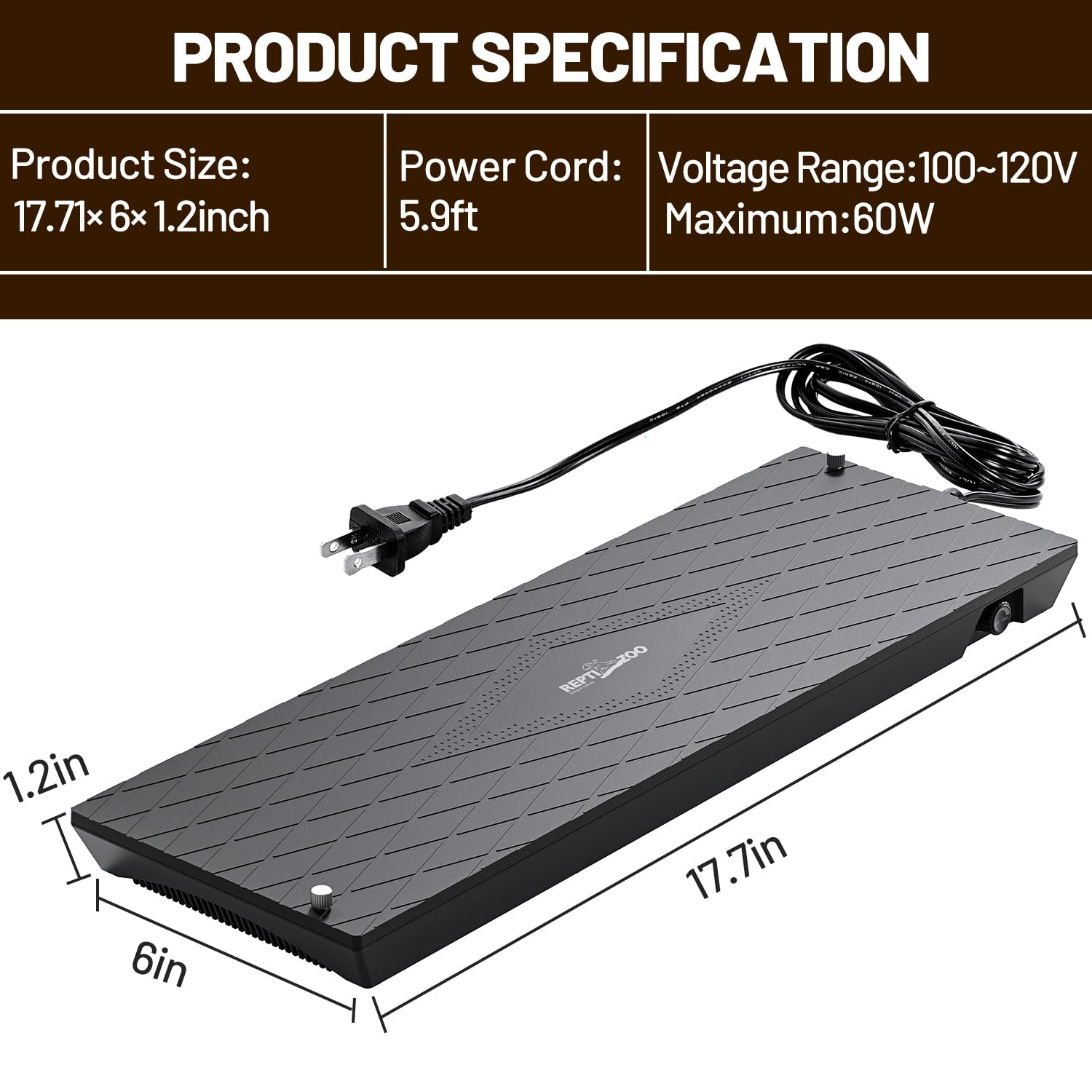 REPTI ZOO heat panel with temperature control knob enabling precise heat management.
