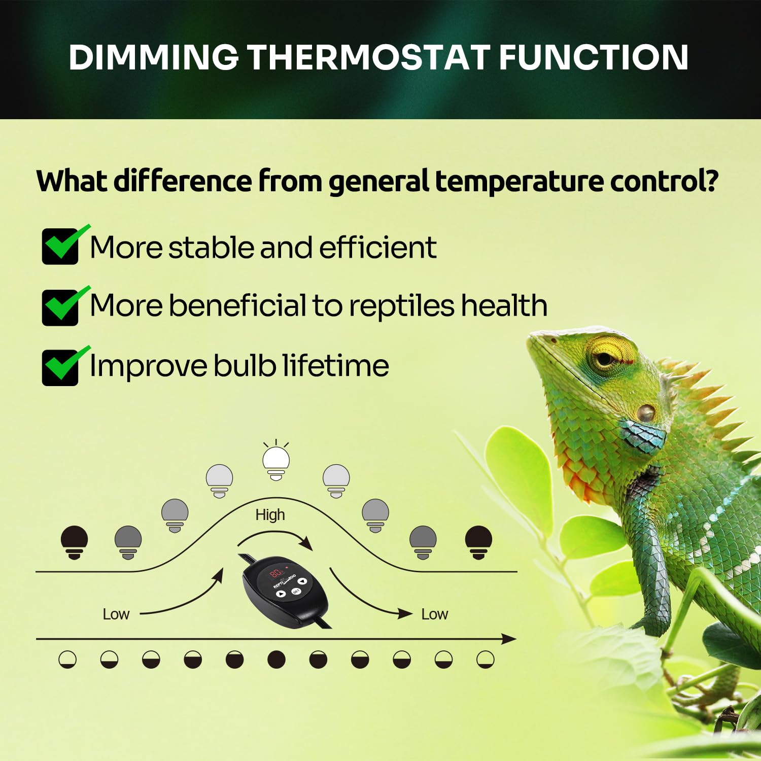 REPTI ZOO independent controls thermostat enables precise temperature management.