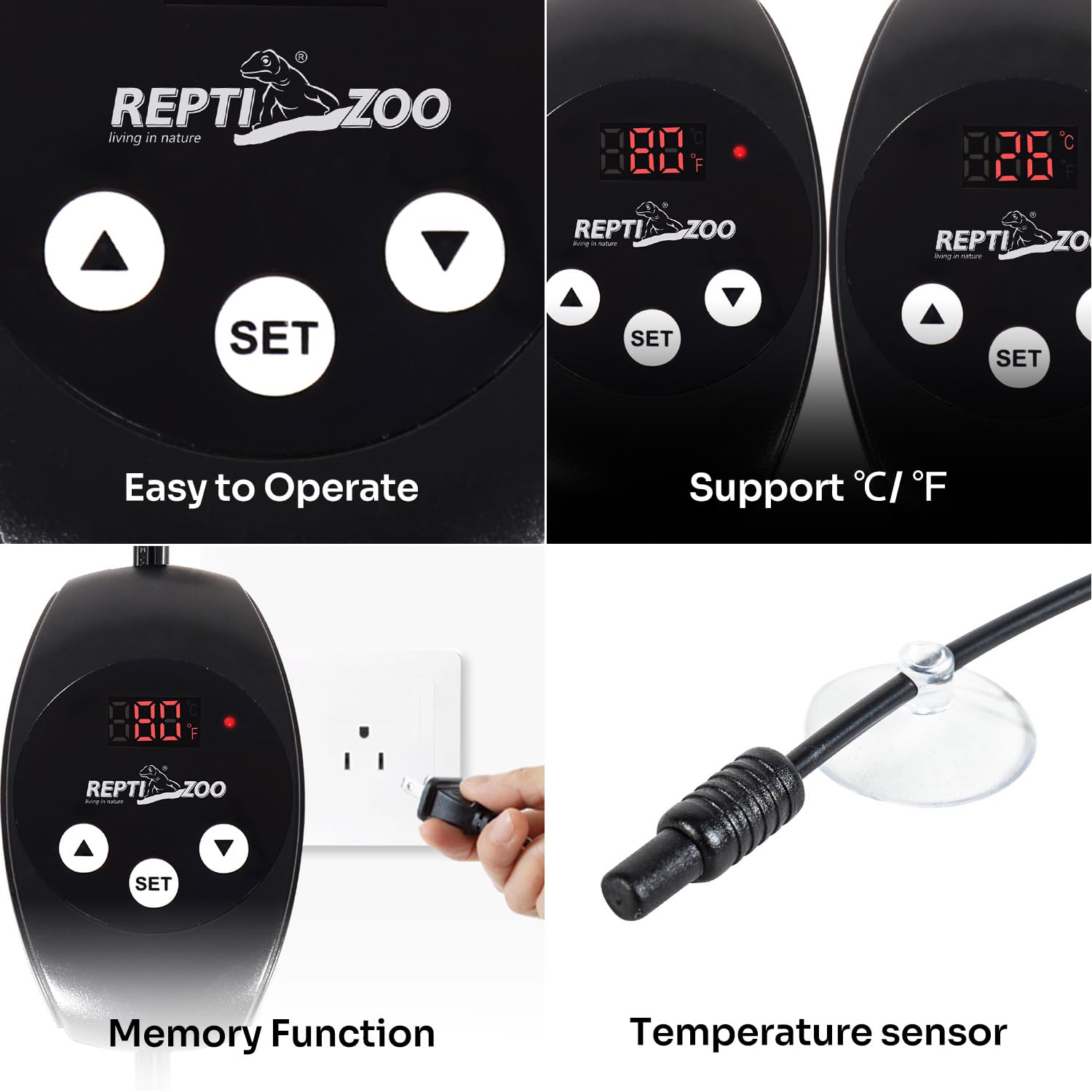 REPTI ZOO max 150W-capable fixture supports versatile bulb choices.